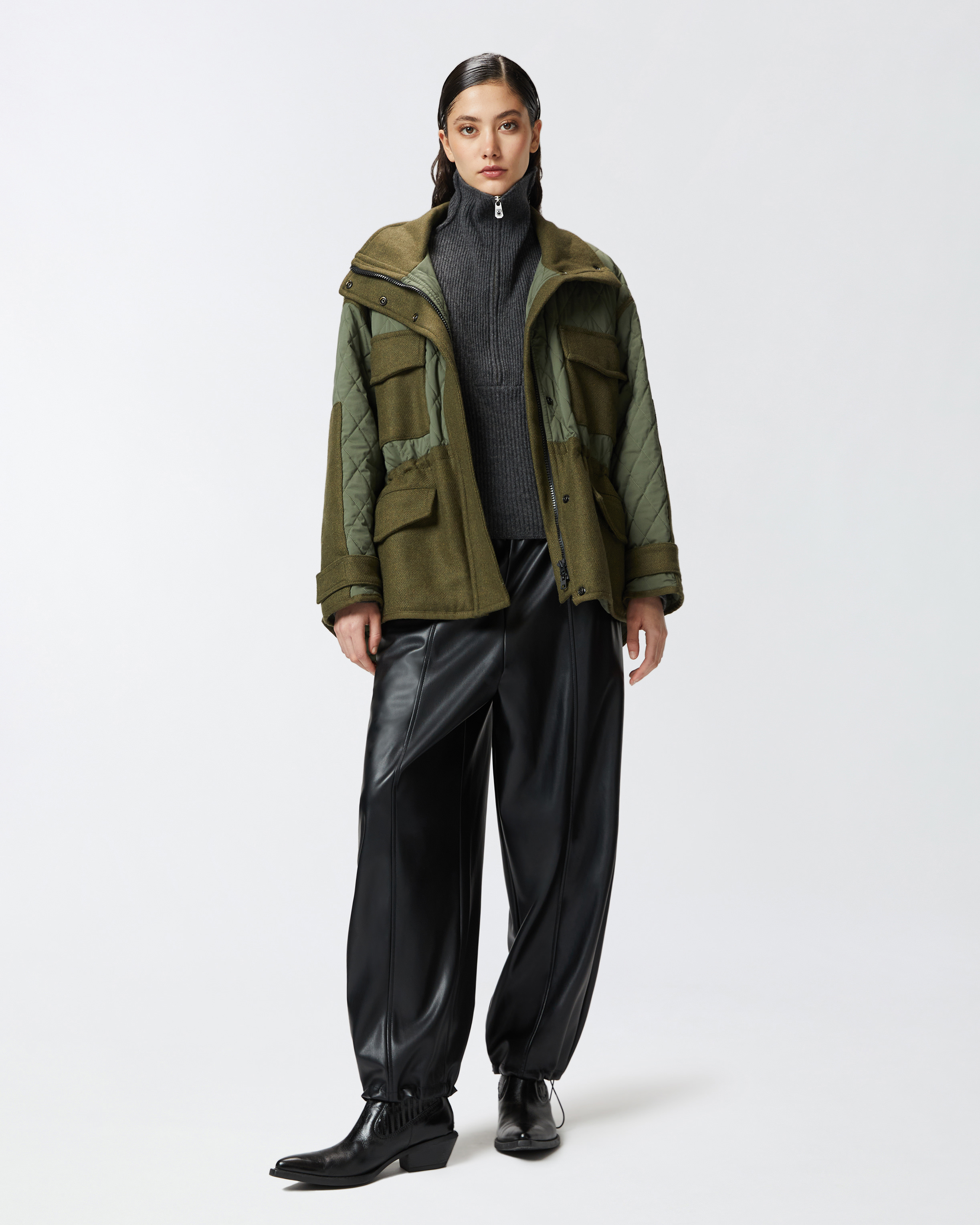 Pinko Faux Leather Balloon Trousers In Limo Black