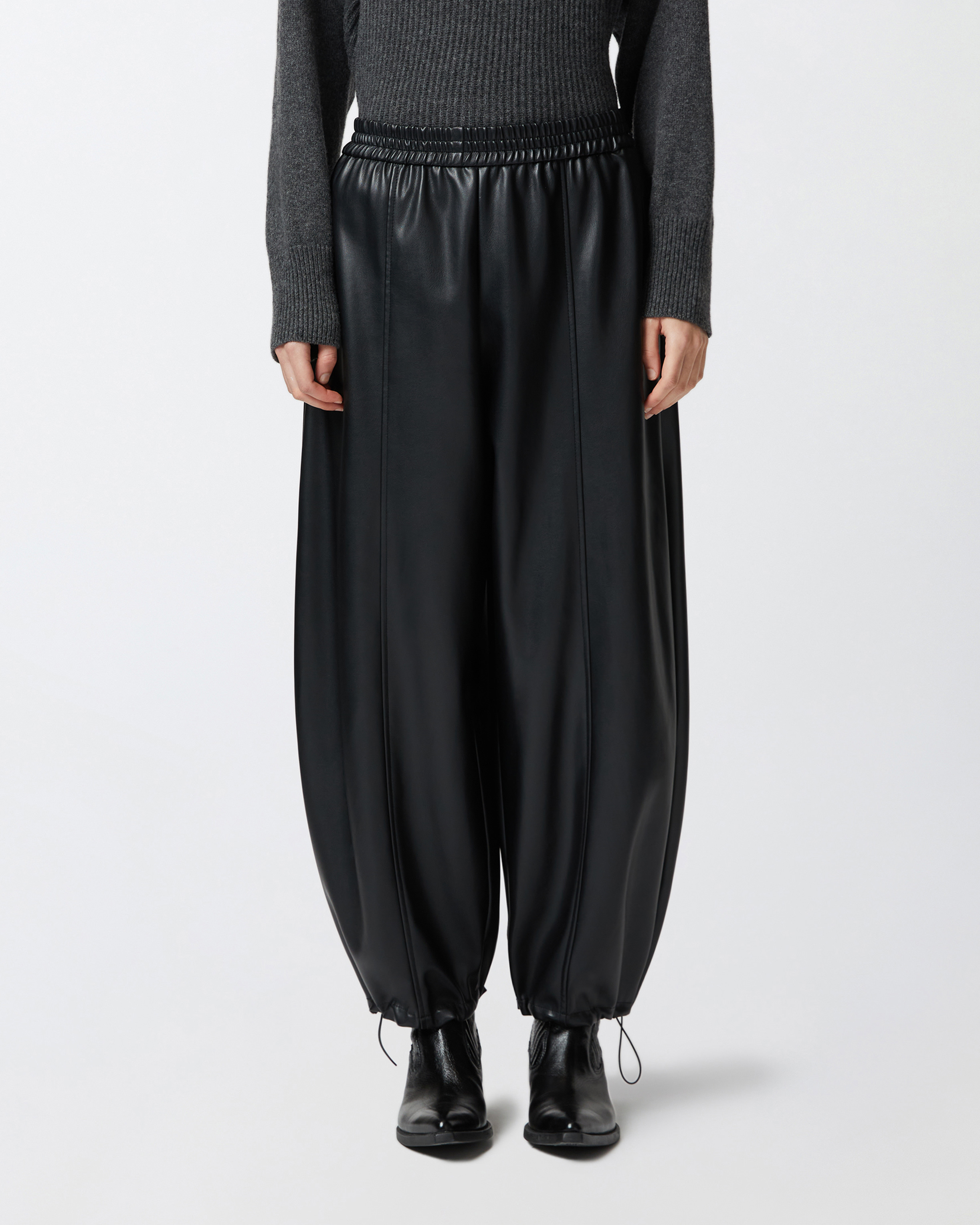 Pinko Faux Leather Balloon Trousers In Limo Black