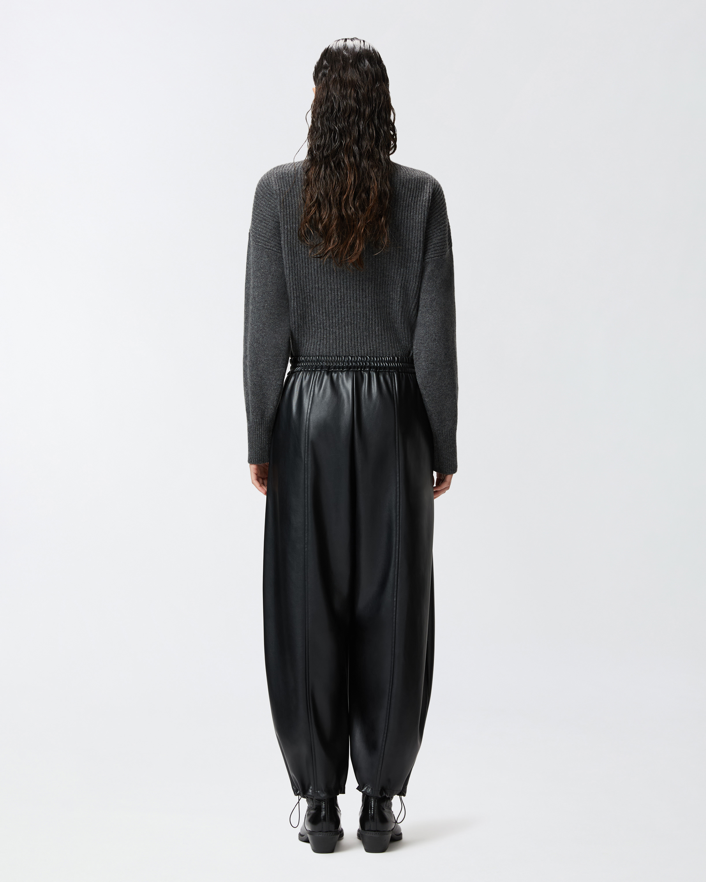Pinko Faux Leather Balloon Trousers In Limo Black