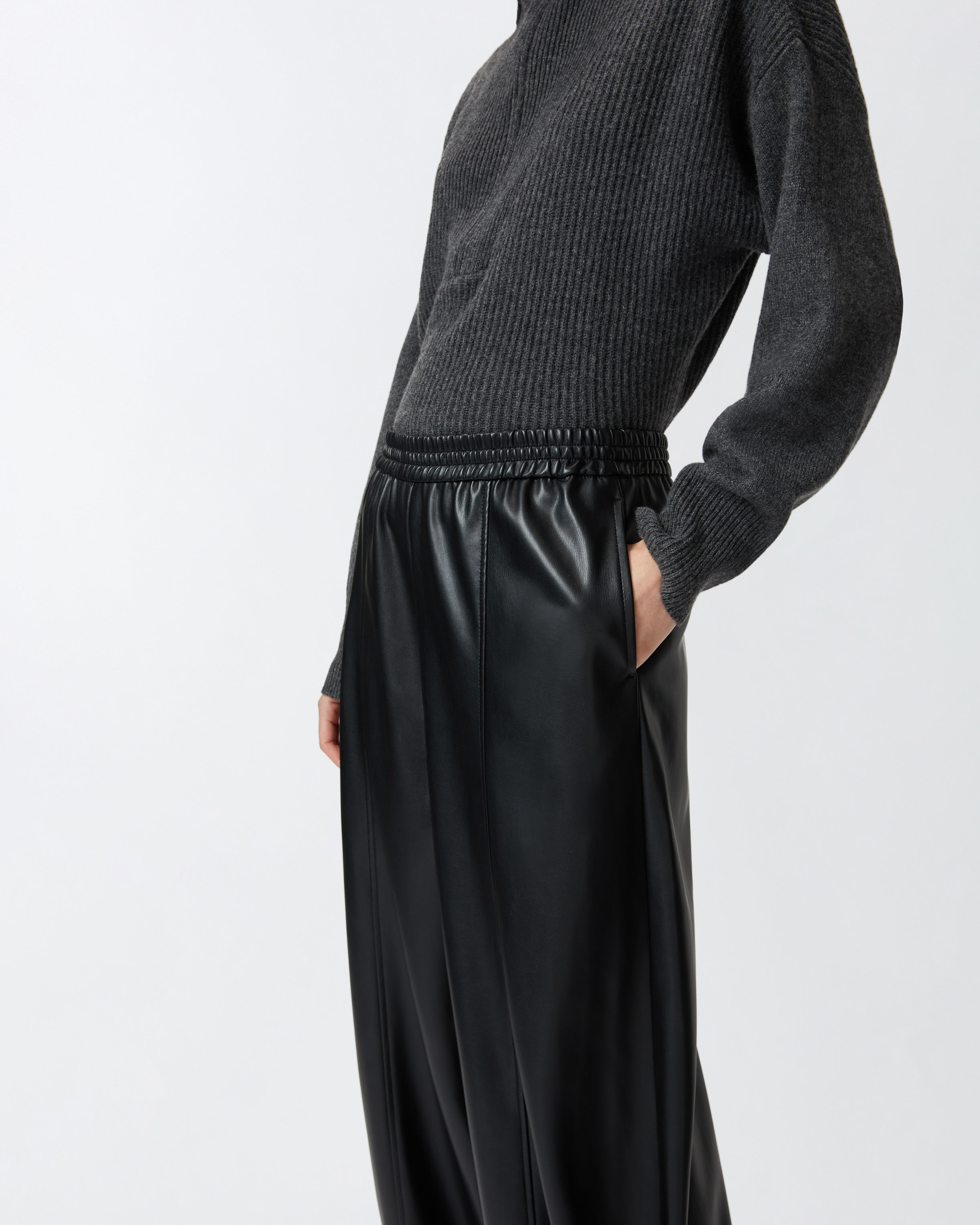 Pinko Faux Leather Balloon Trousers In Limo Black