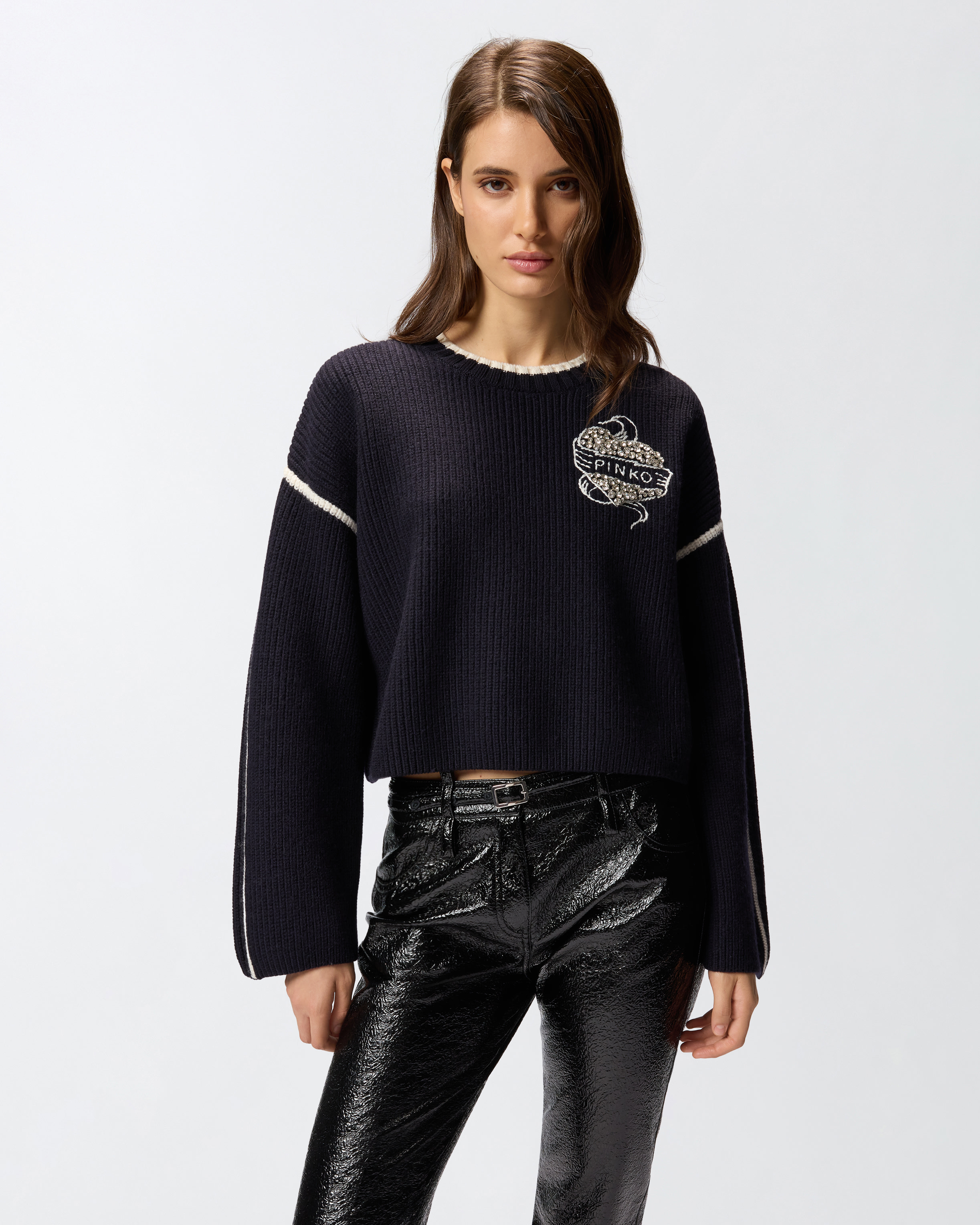 Jersey de cuello redondo con bordados joya 0