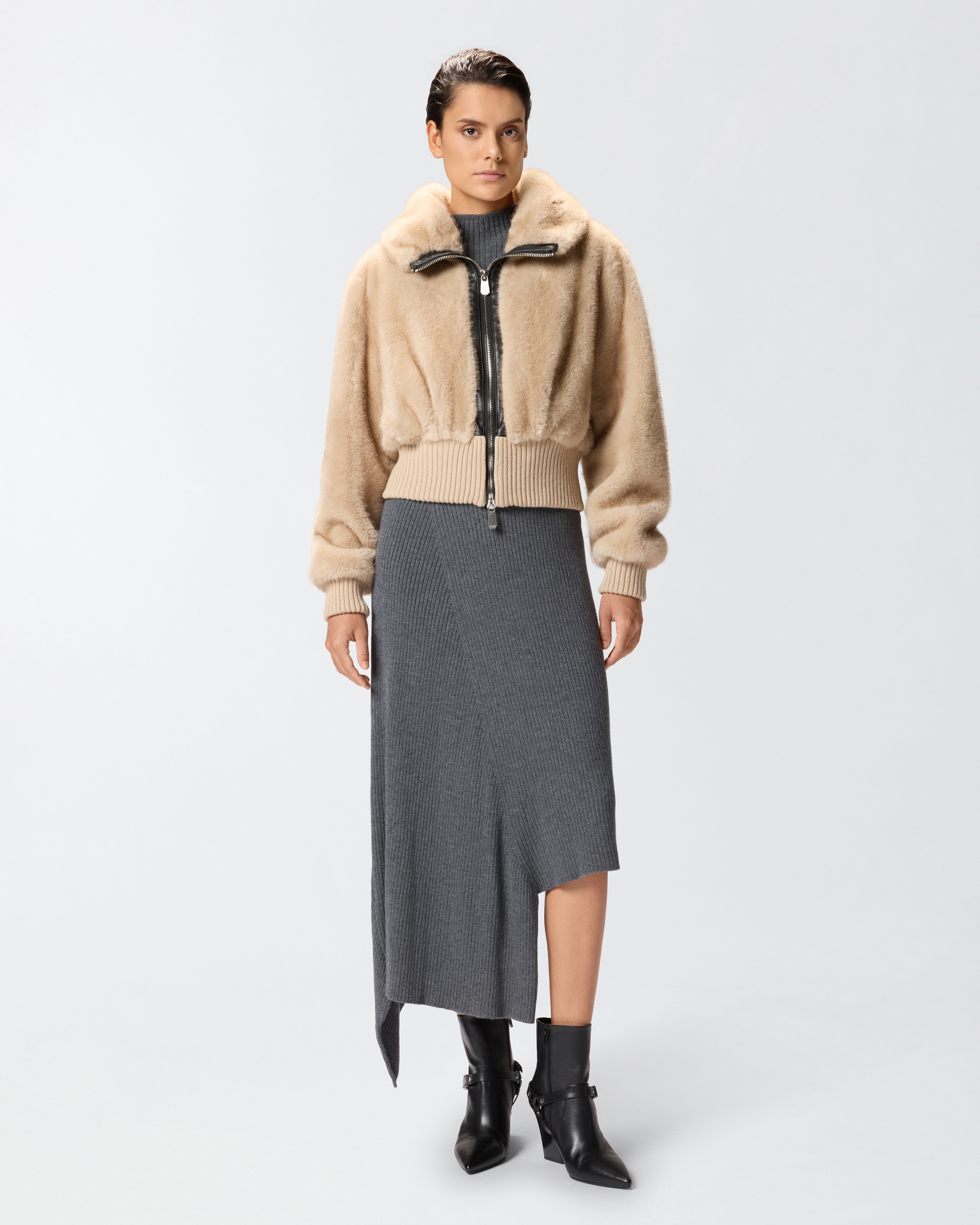 Bomberjacke aus Stoff mit Pelzeffekt 1