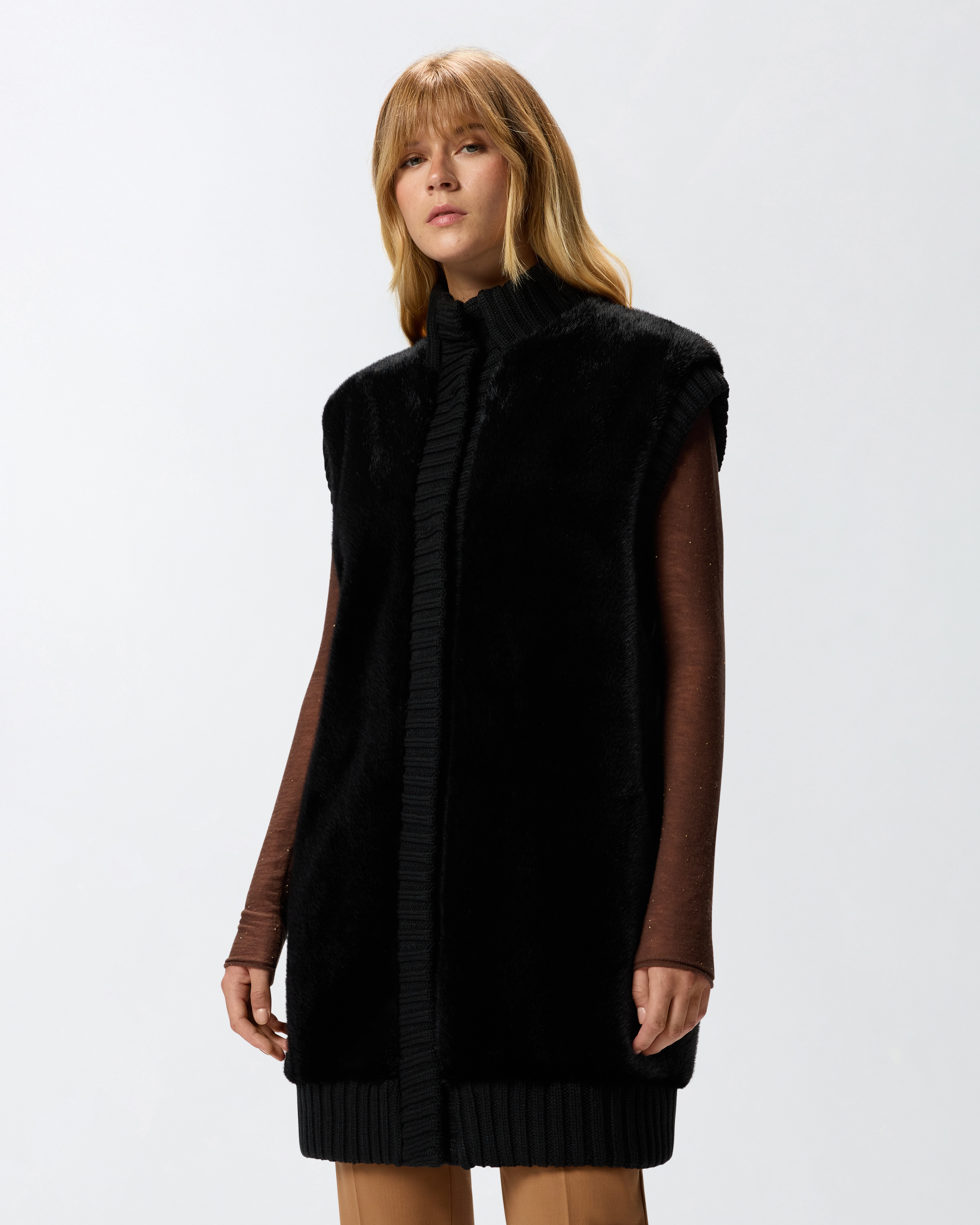 Lange Weste mit Pelzeffekt - Schwarz - large | Pinko 