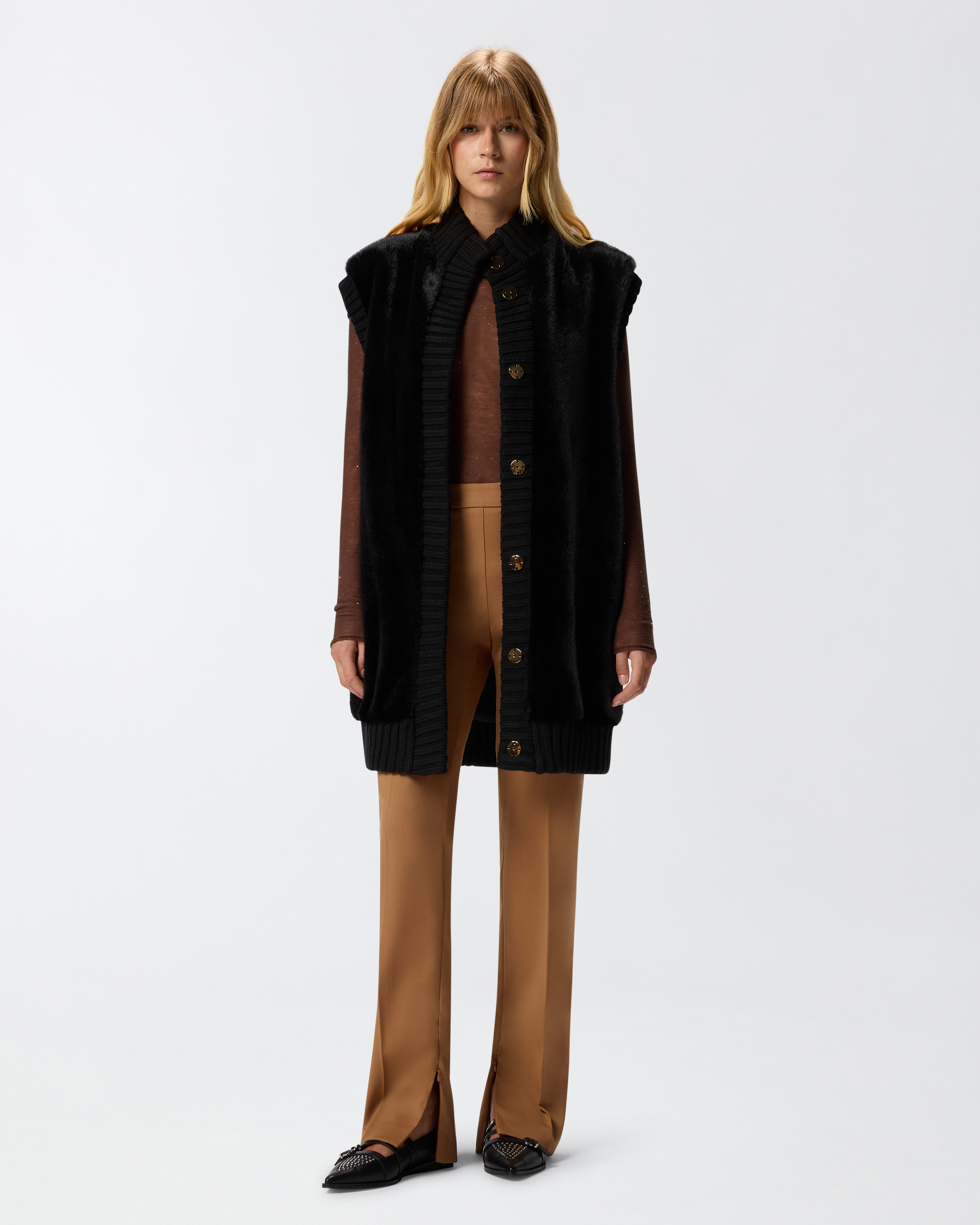 Gilet lungo effetto pelliccia 1