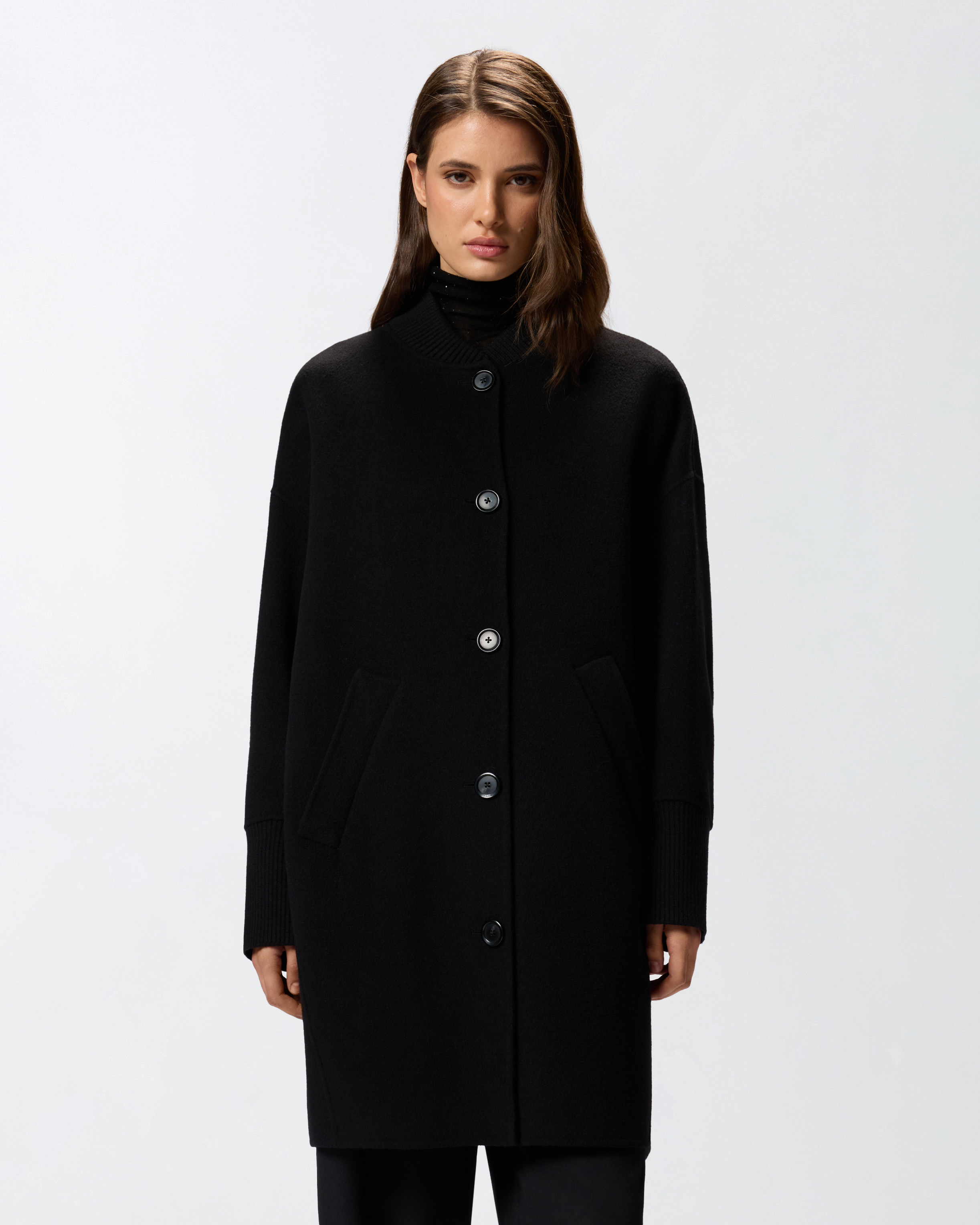 Long double cloth coat - Black - large | Pinko 