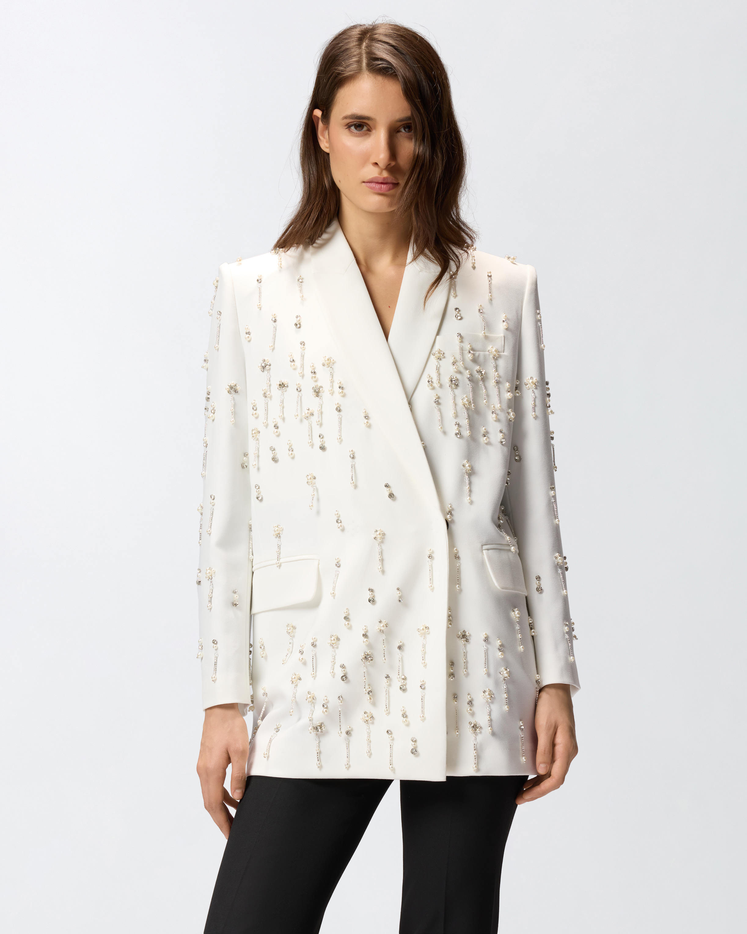 Pinko Crystal-embellished Double-breasted Jacket In White