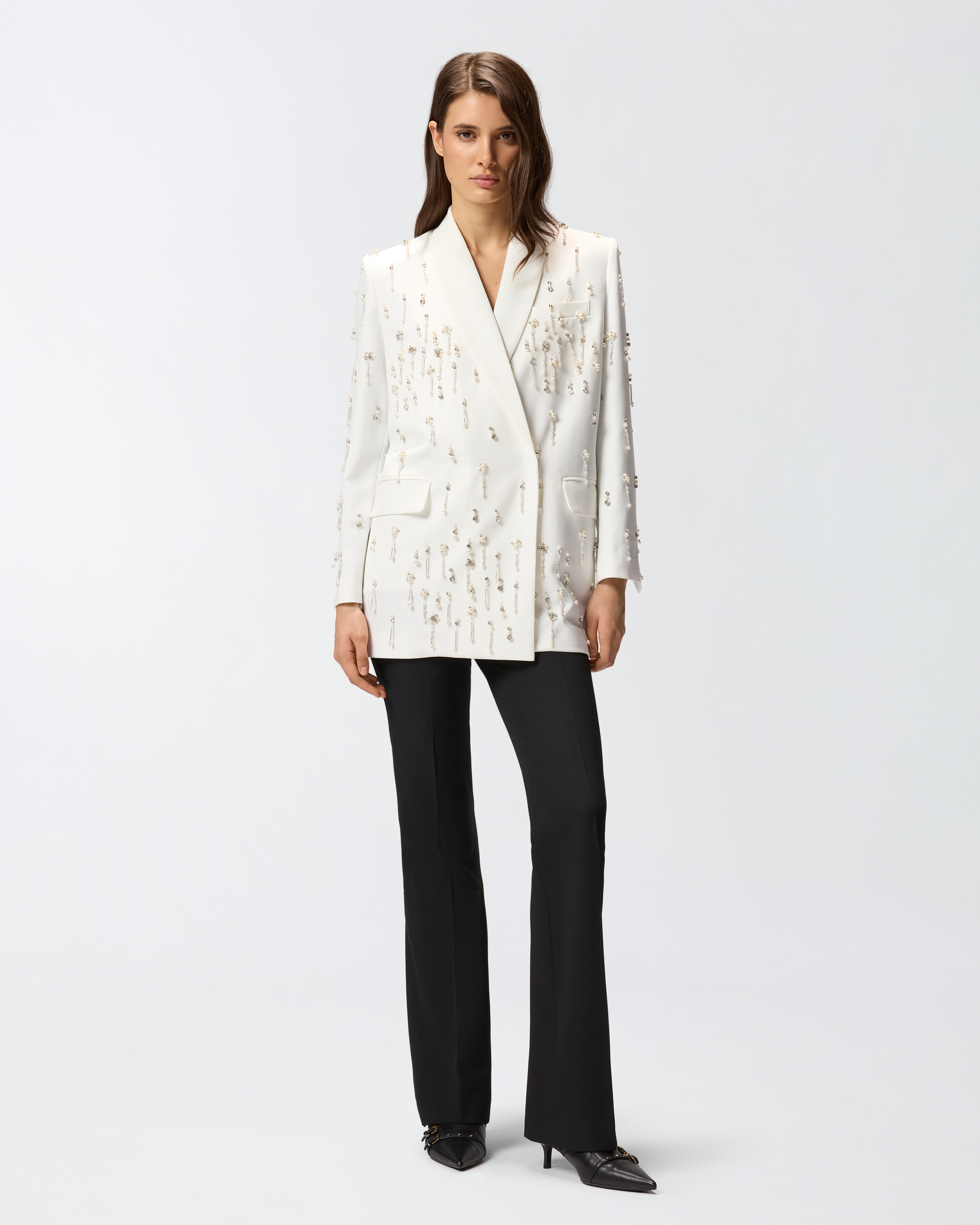 Pinko Crystal-embellished Double-breasted Jacket In White