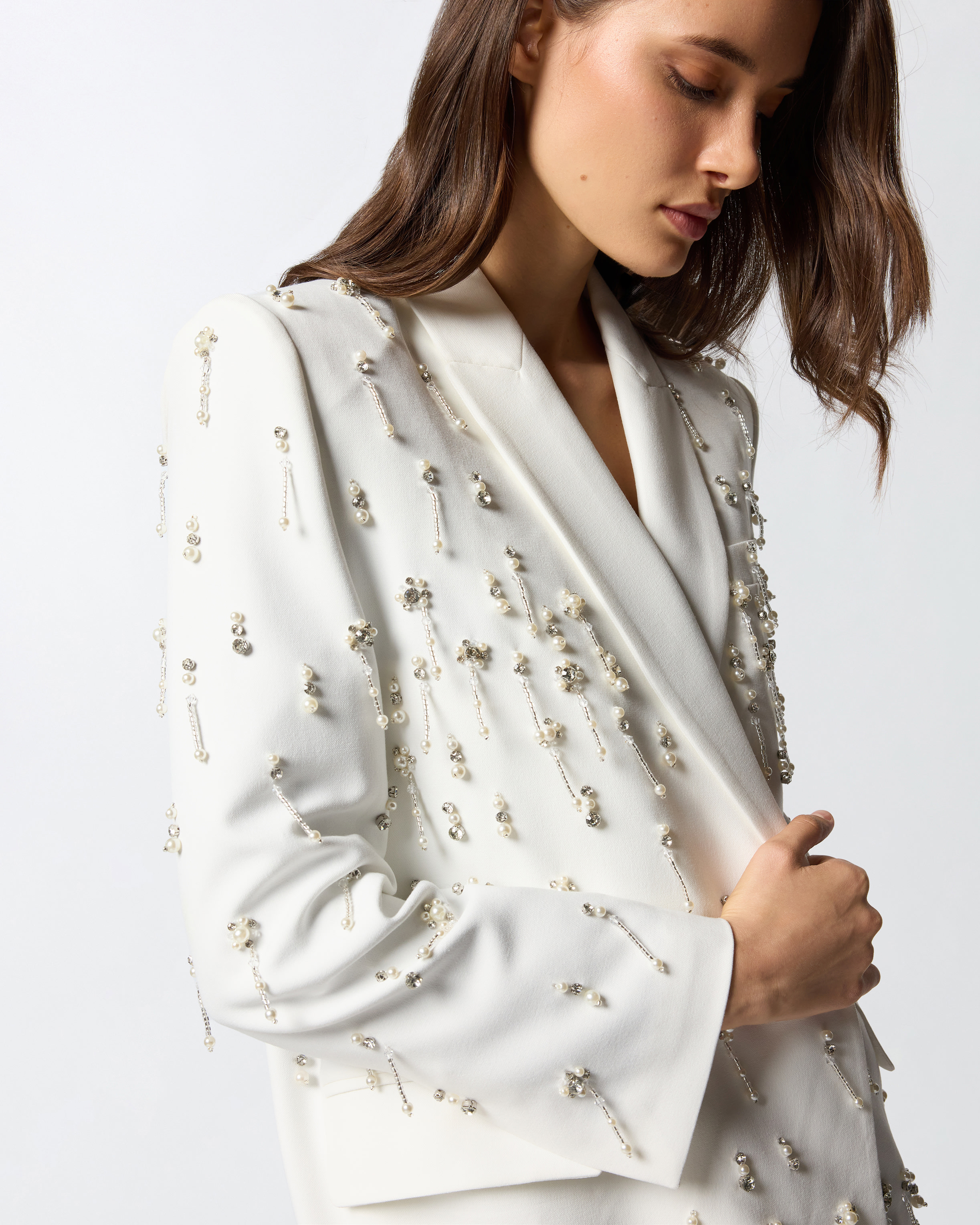 Pinko Crystal-embellished Double-breasted Jacket In White