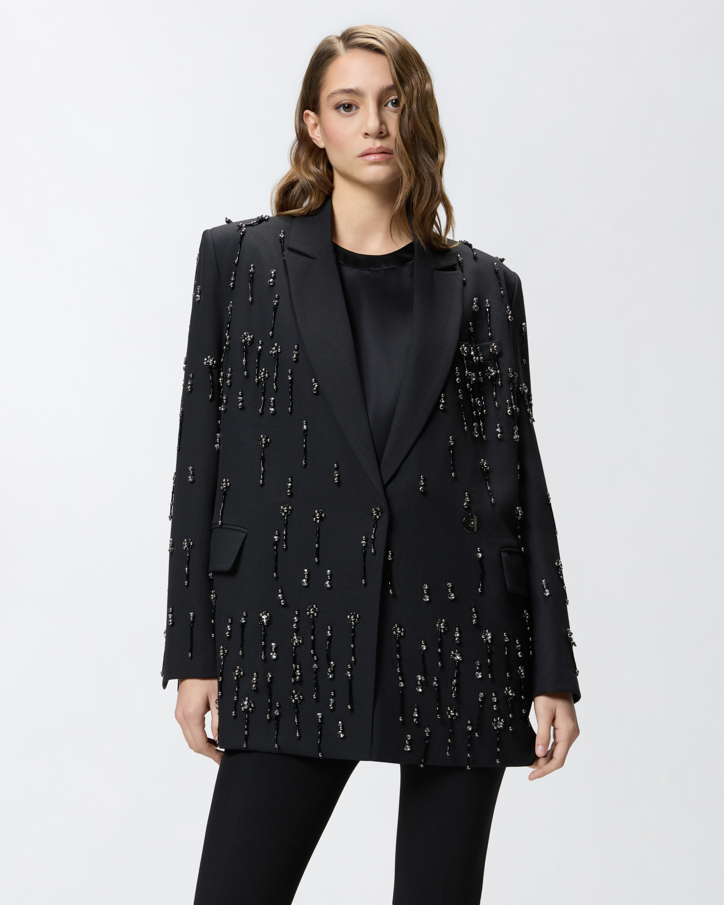 Blazer with crystals and pearls - Black - large | Pinko 