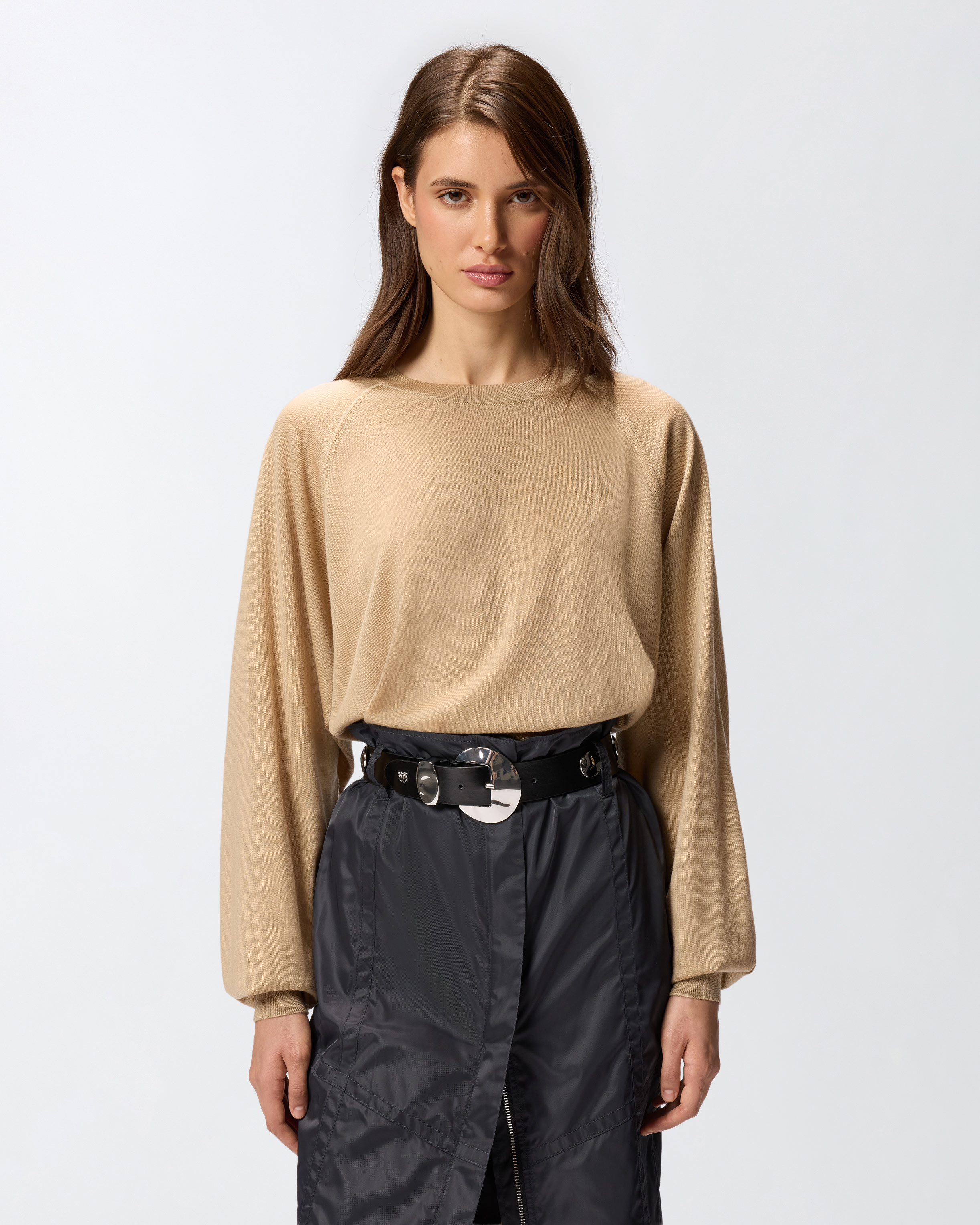 Jersey de cuello redondo y manga larga - Beige - large | Pinko 