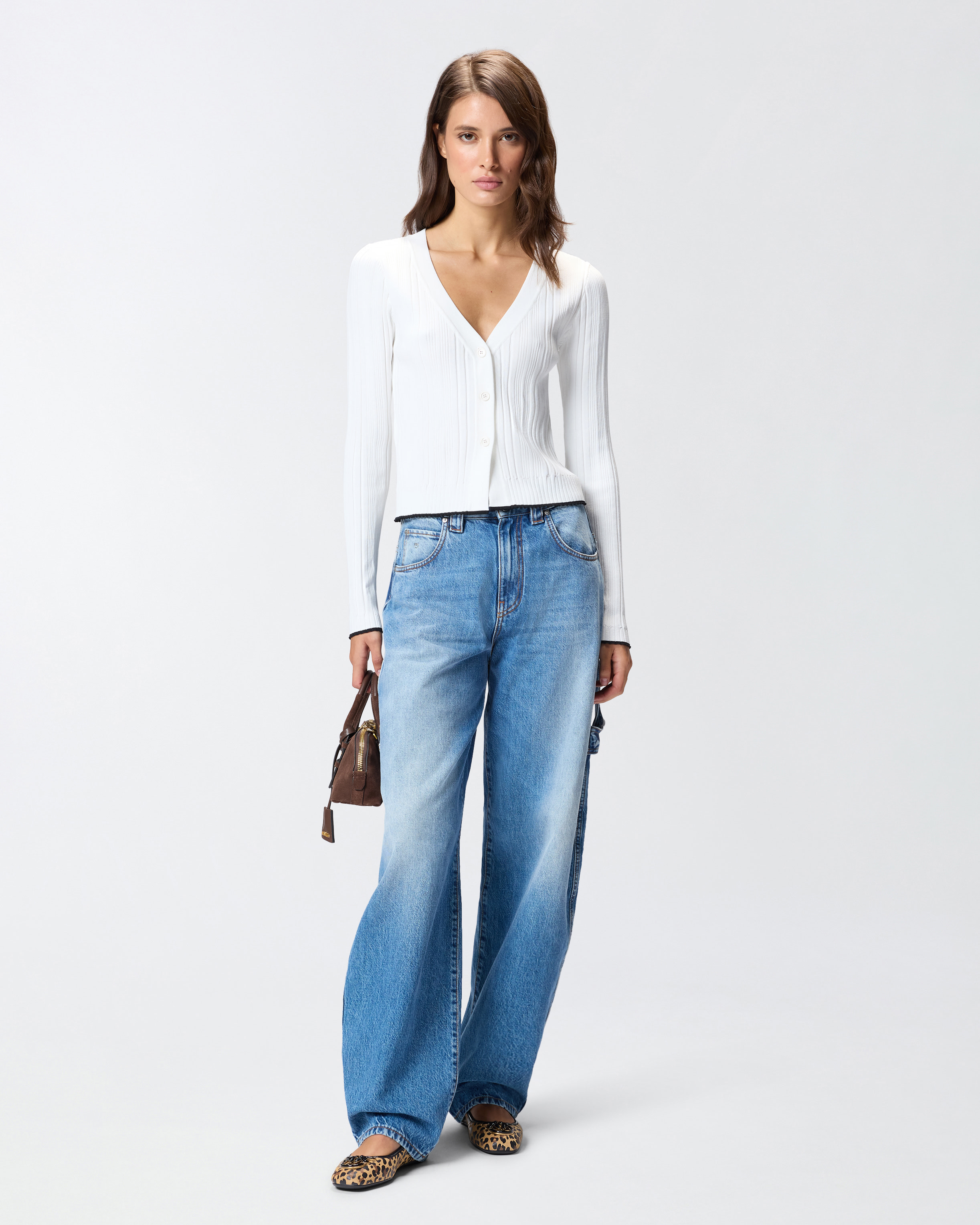 细罗纹 V 领开衫 1