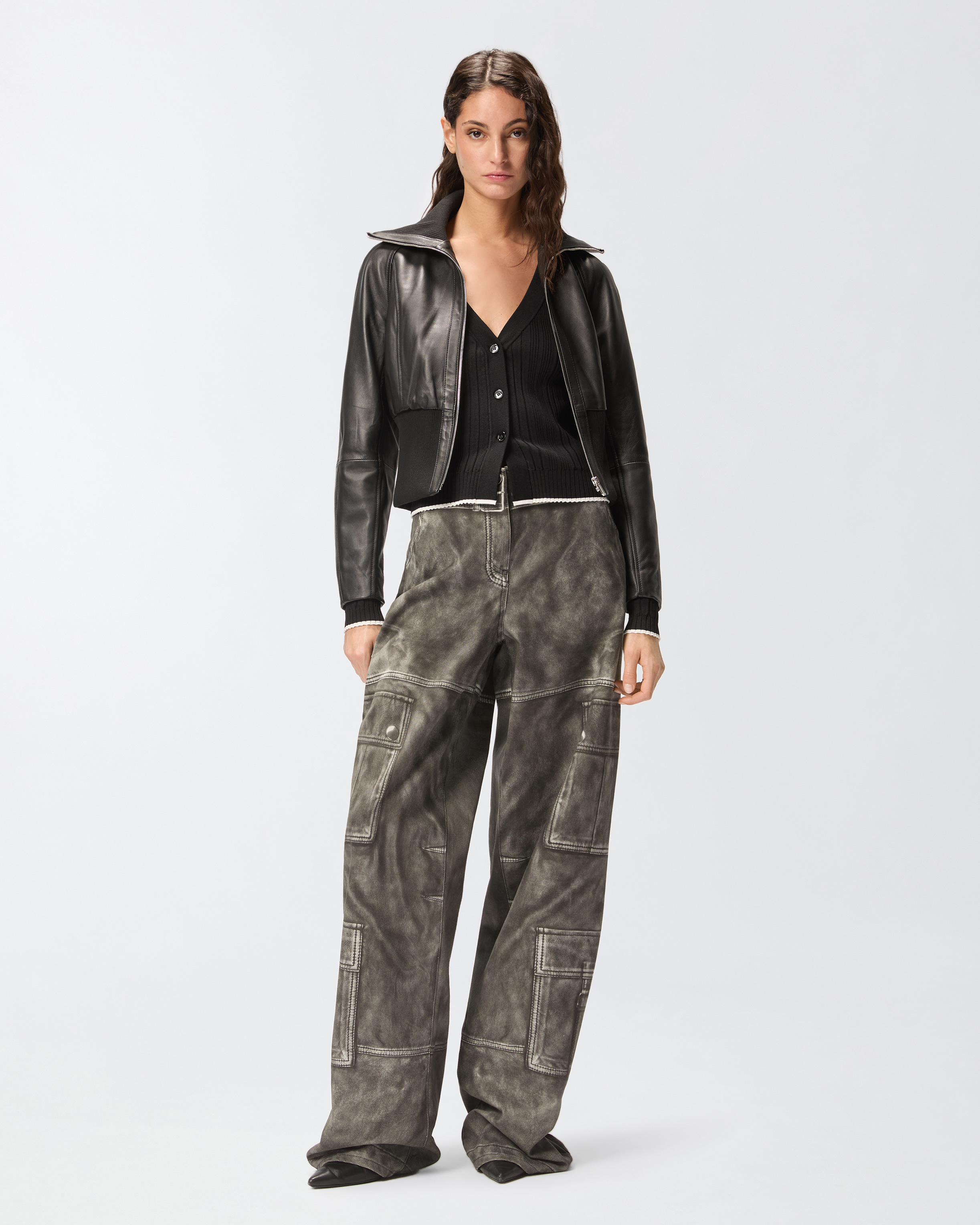 细罗纹 V 领开衫 1