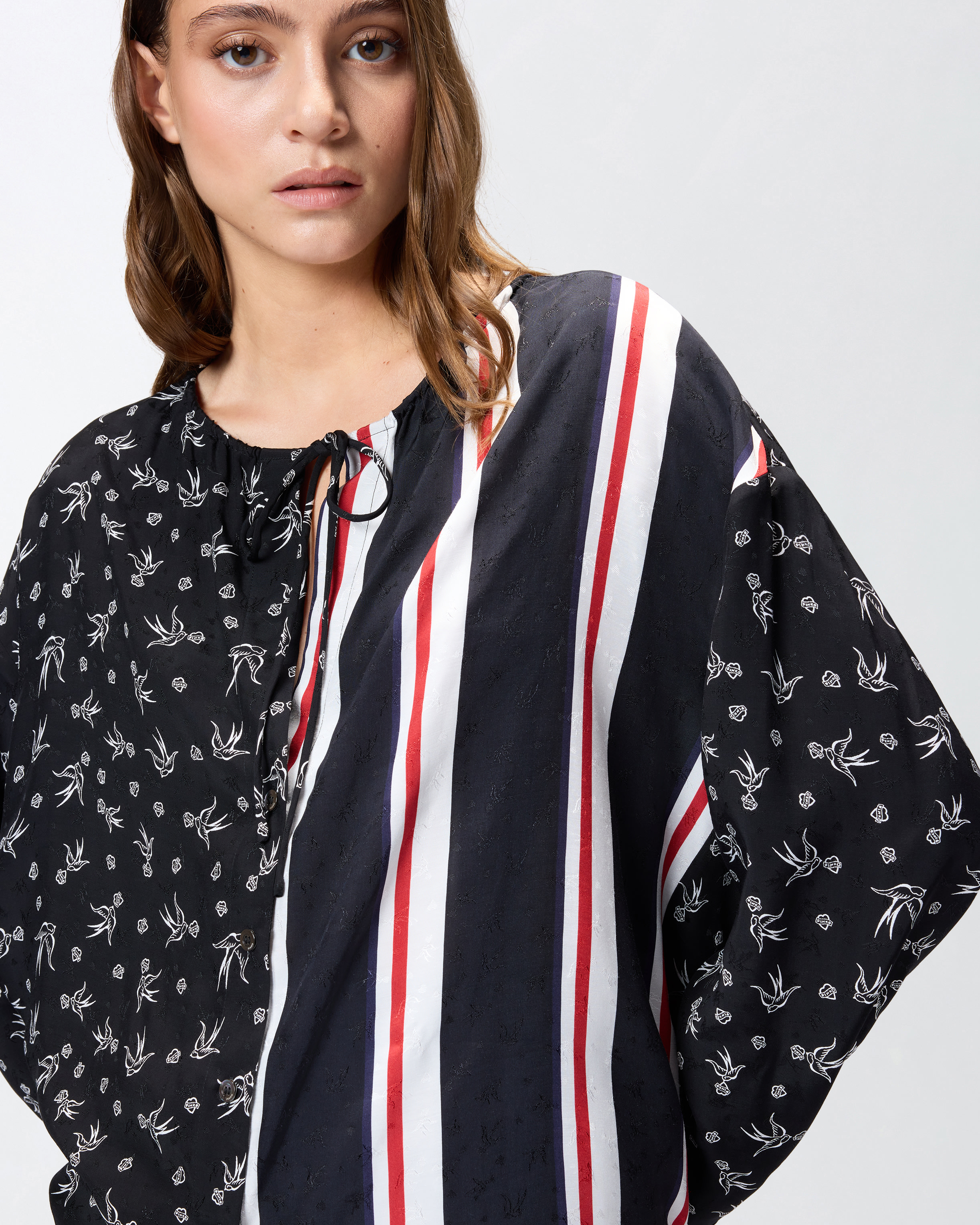 Рубашка из вискозы с жаккардовым узором и принтом 3