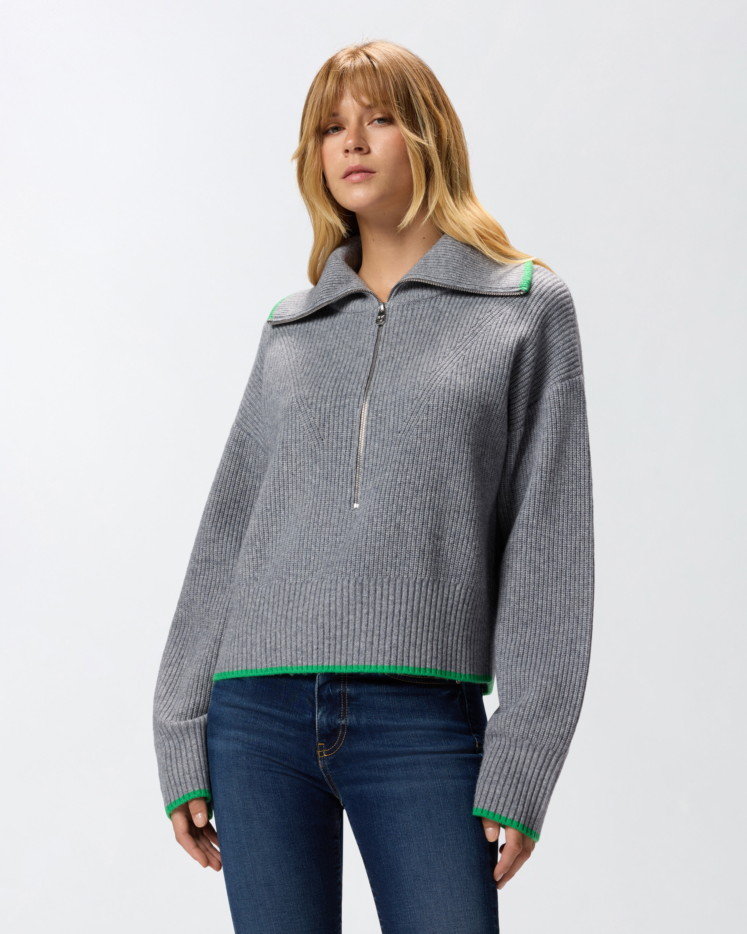 Maglia in lana e cashmere con zip - Verde, Grigio - large | Pinko 