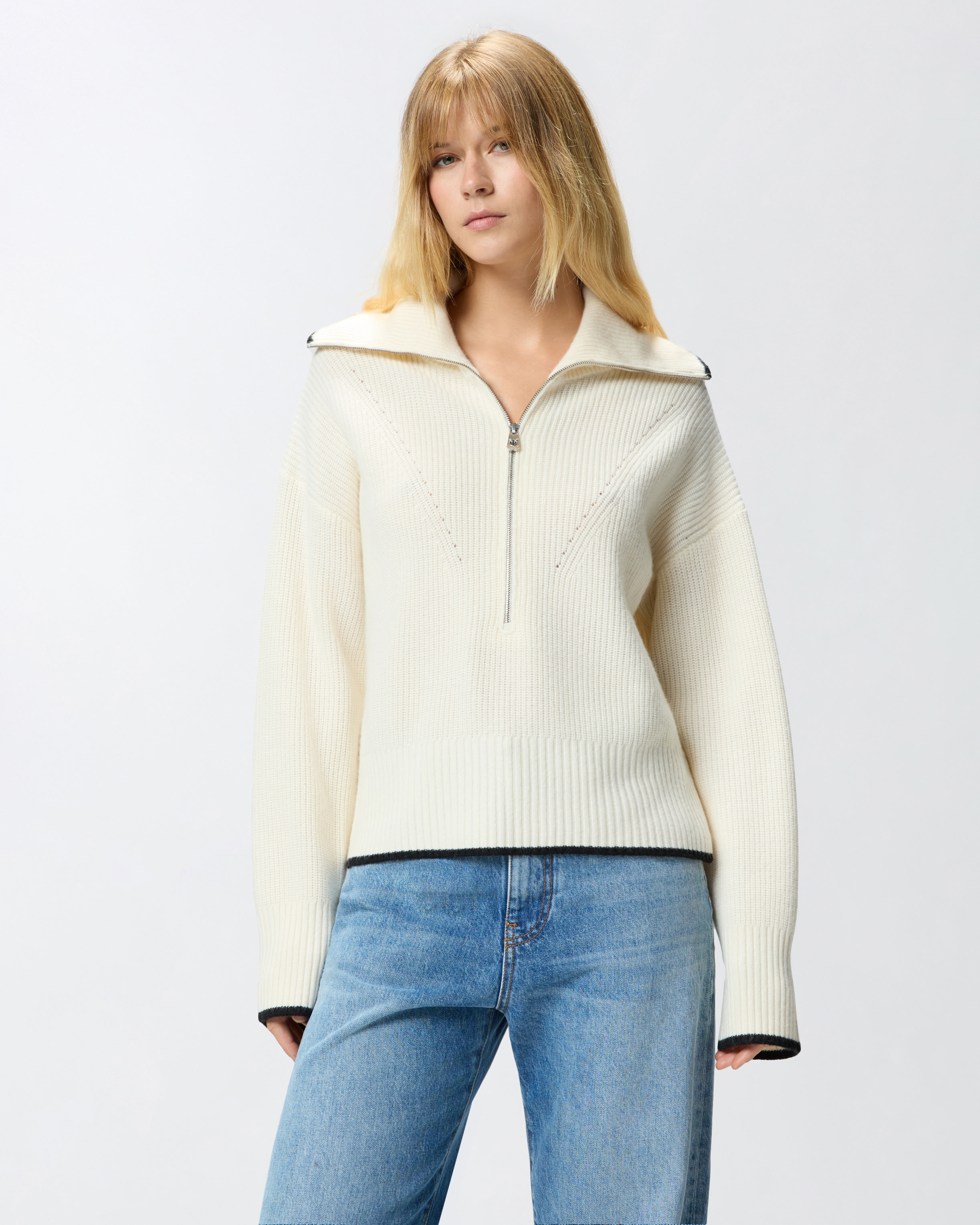 Maglia in lana e cashmere con zip - Bianco - large | Pinko 
