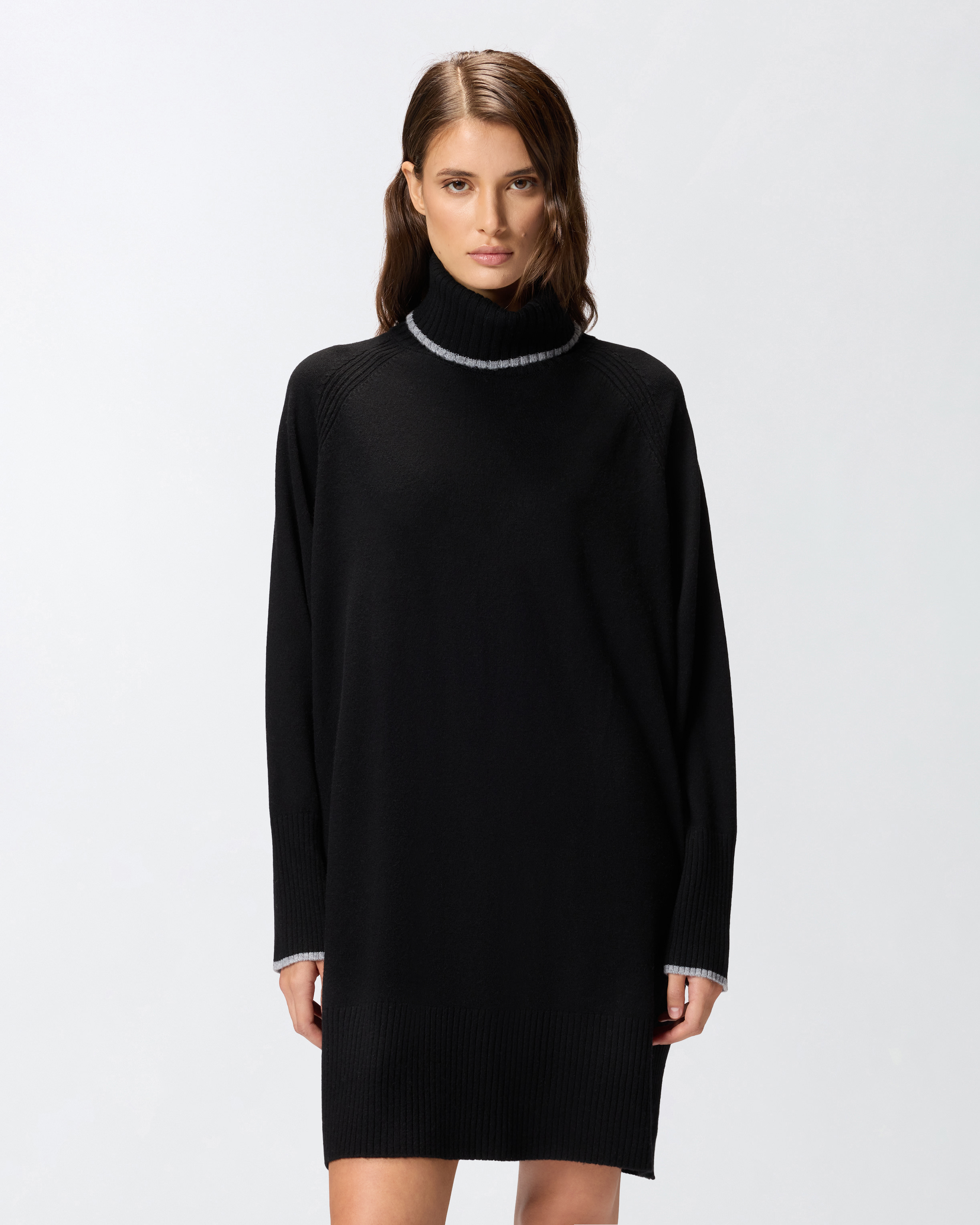 Короткое трикотажное платье с высоким воротом - ЧЕРНЫЙ - large | Pinko 