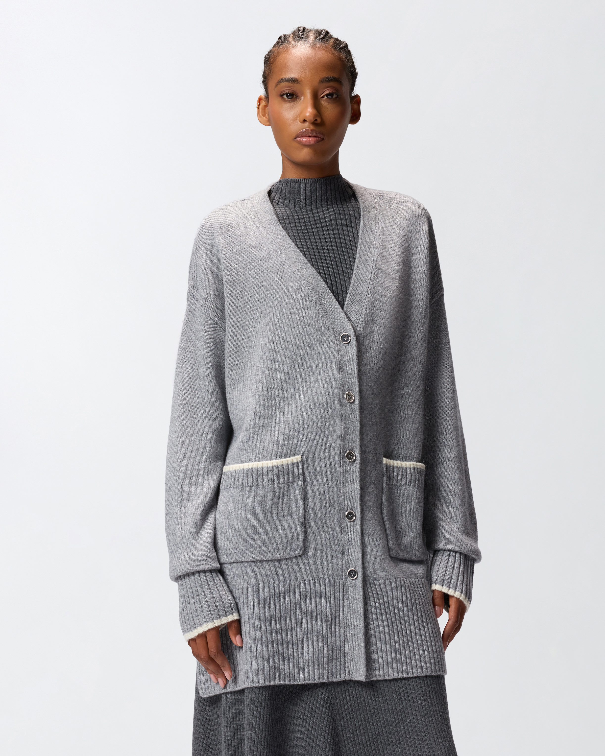 Lange Cardigan mit V-Ausschnitt - Grau - large | Pinko 