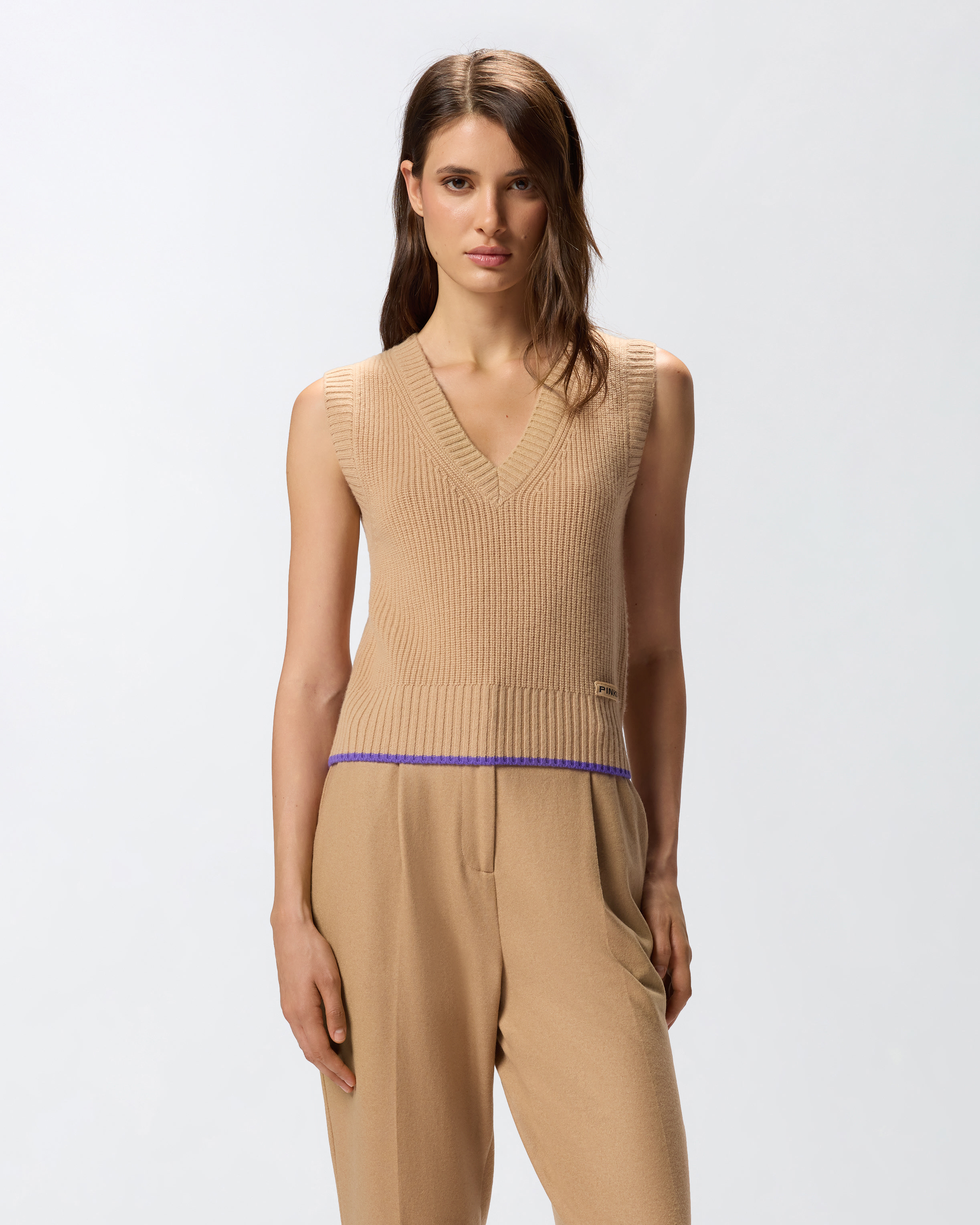 Knit V-neck vest - Brown, Multicolor, Purple - large | Pinko 