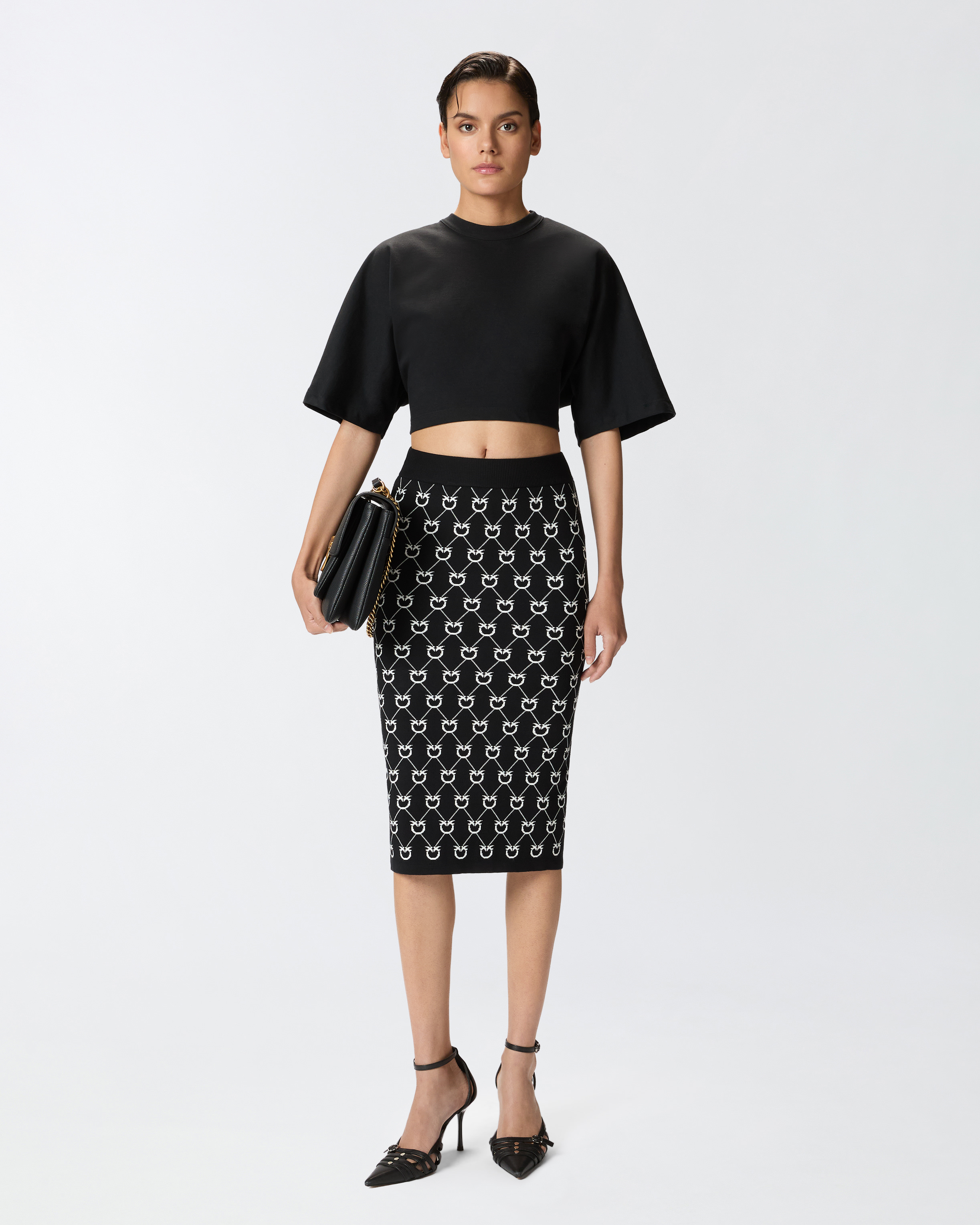 Monogram knit calf-length skirt PINKO → Shop Online
