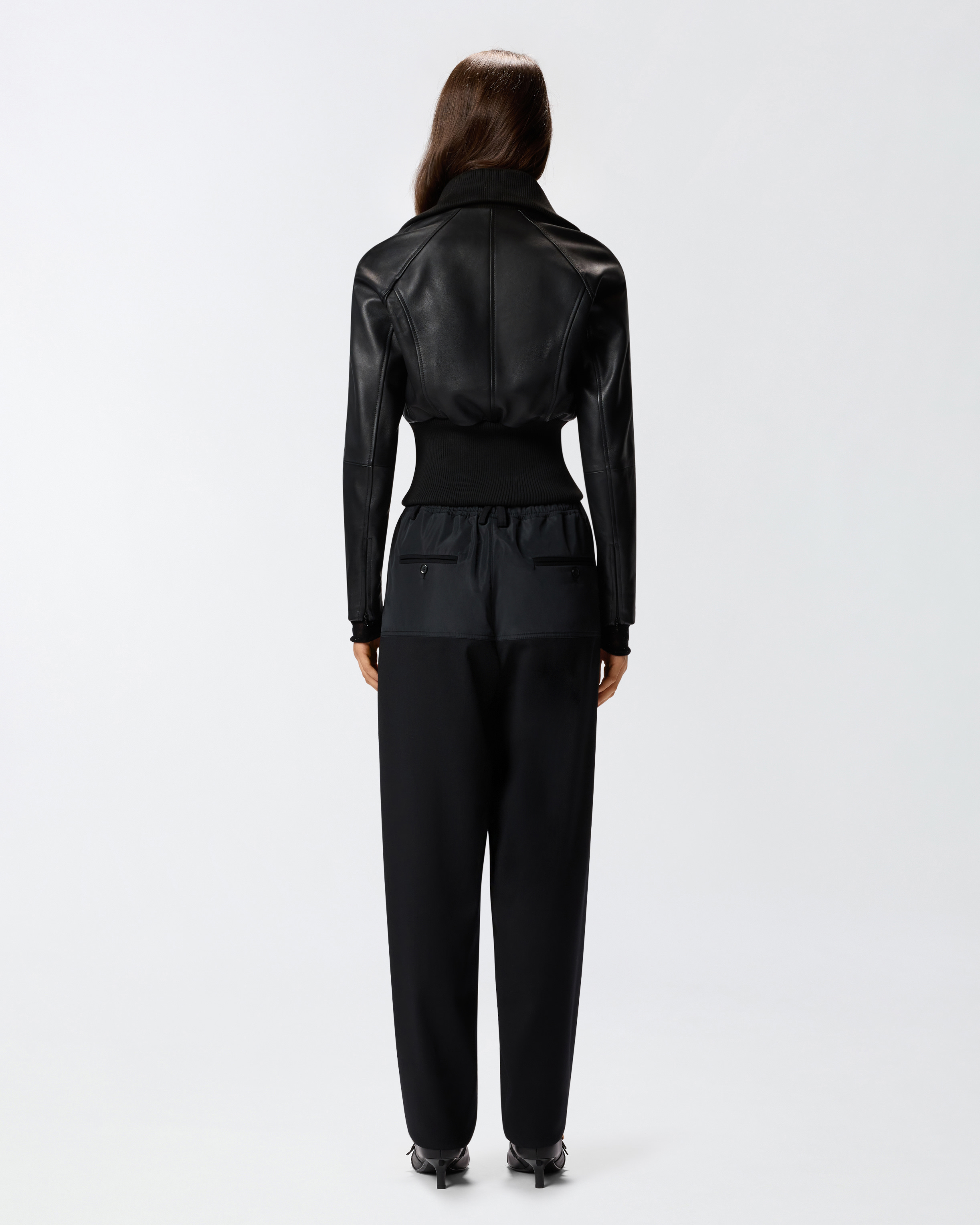 Pinko Short Nappa Leather And Knit Jacket In Black