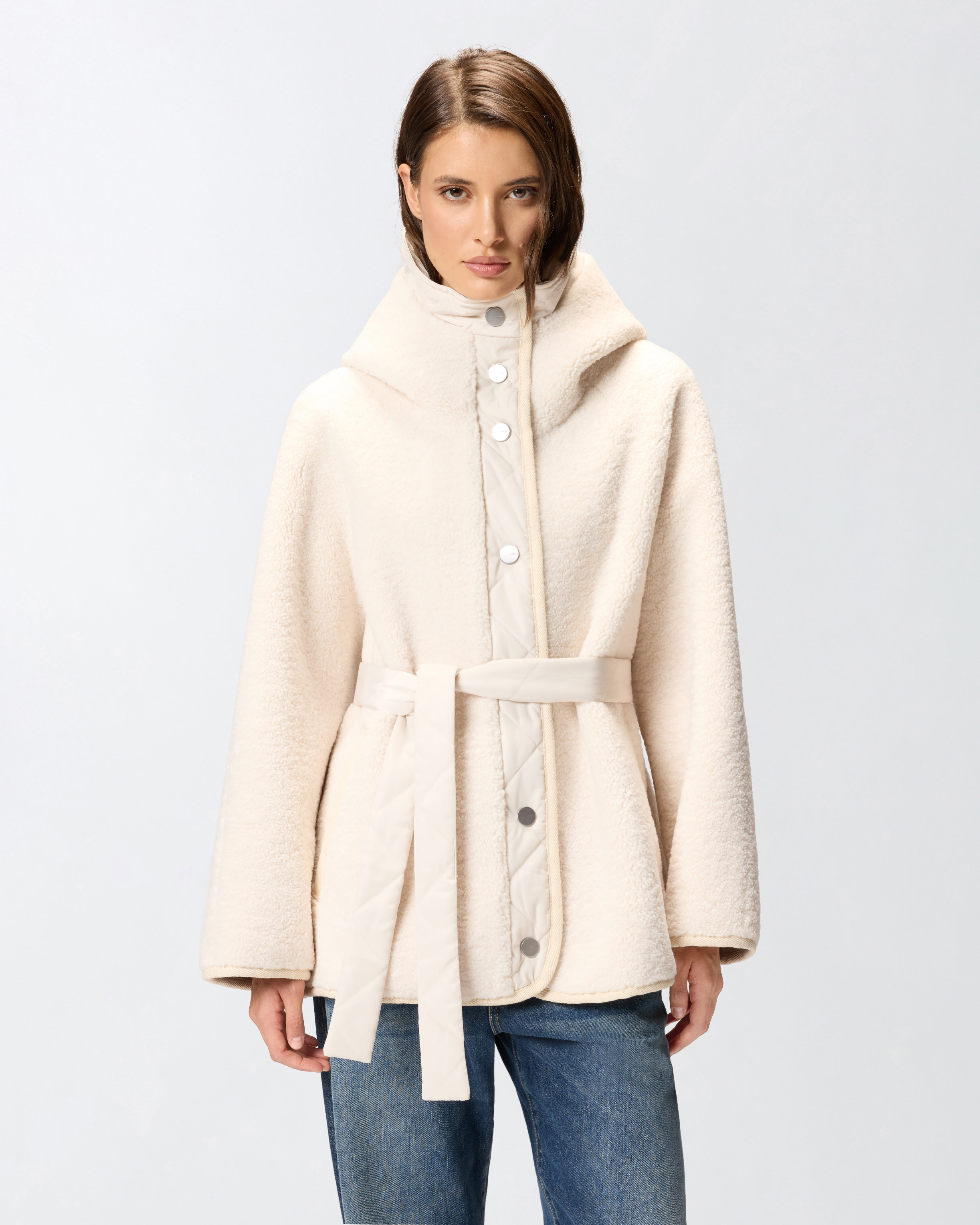 Укороченный бушлат с плюшевым эффектом - БЕЛЫЙ - large | Pinko 