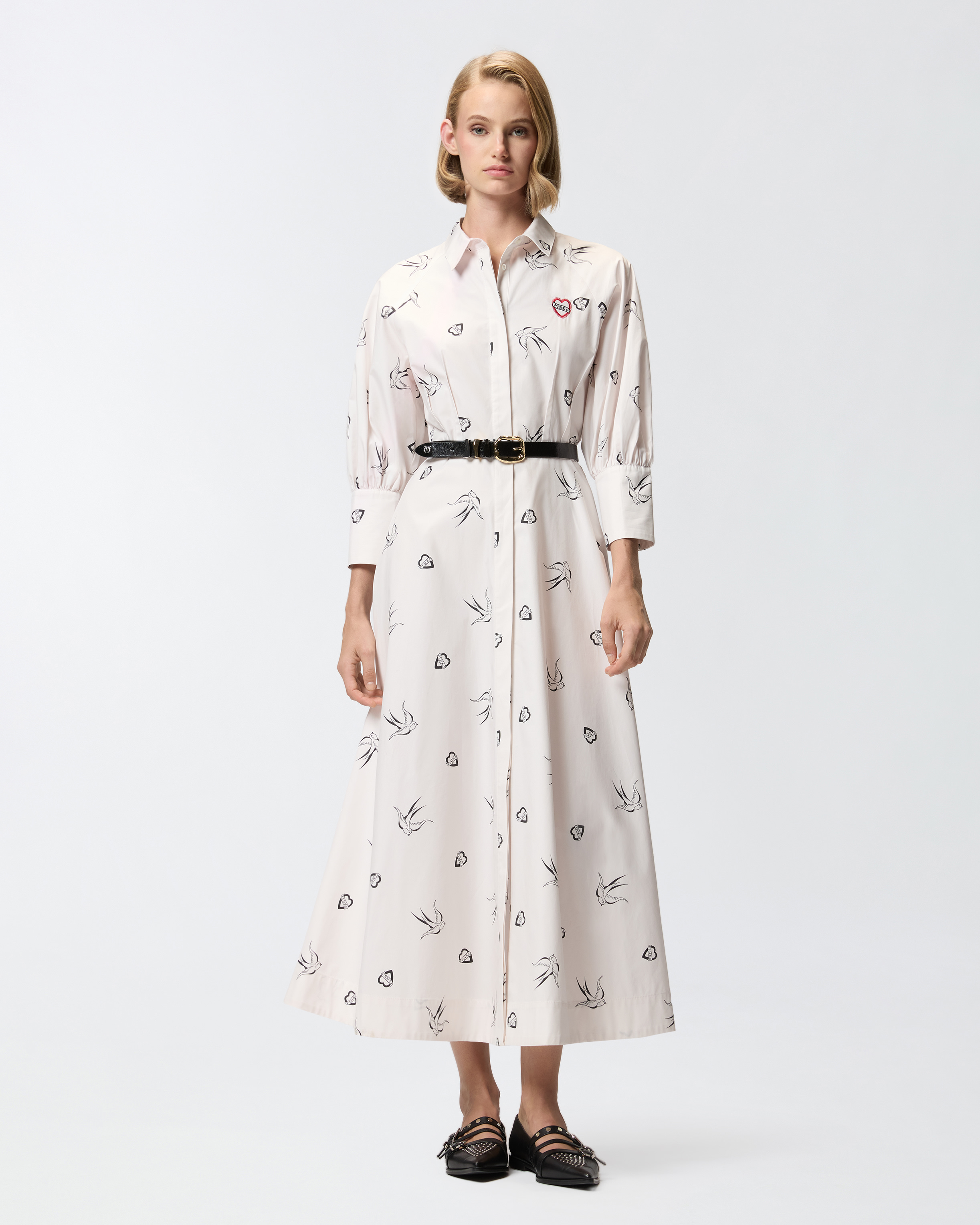 Платье-рубашка с принтом в стиле татуировки - МНОГОЦВЕТНЫЙ, БЕЛЫЙ - large | Pinko 