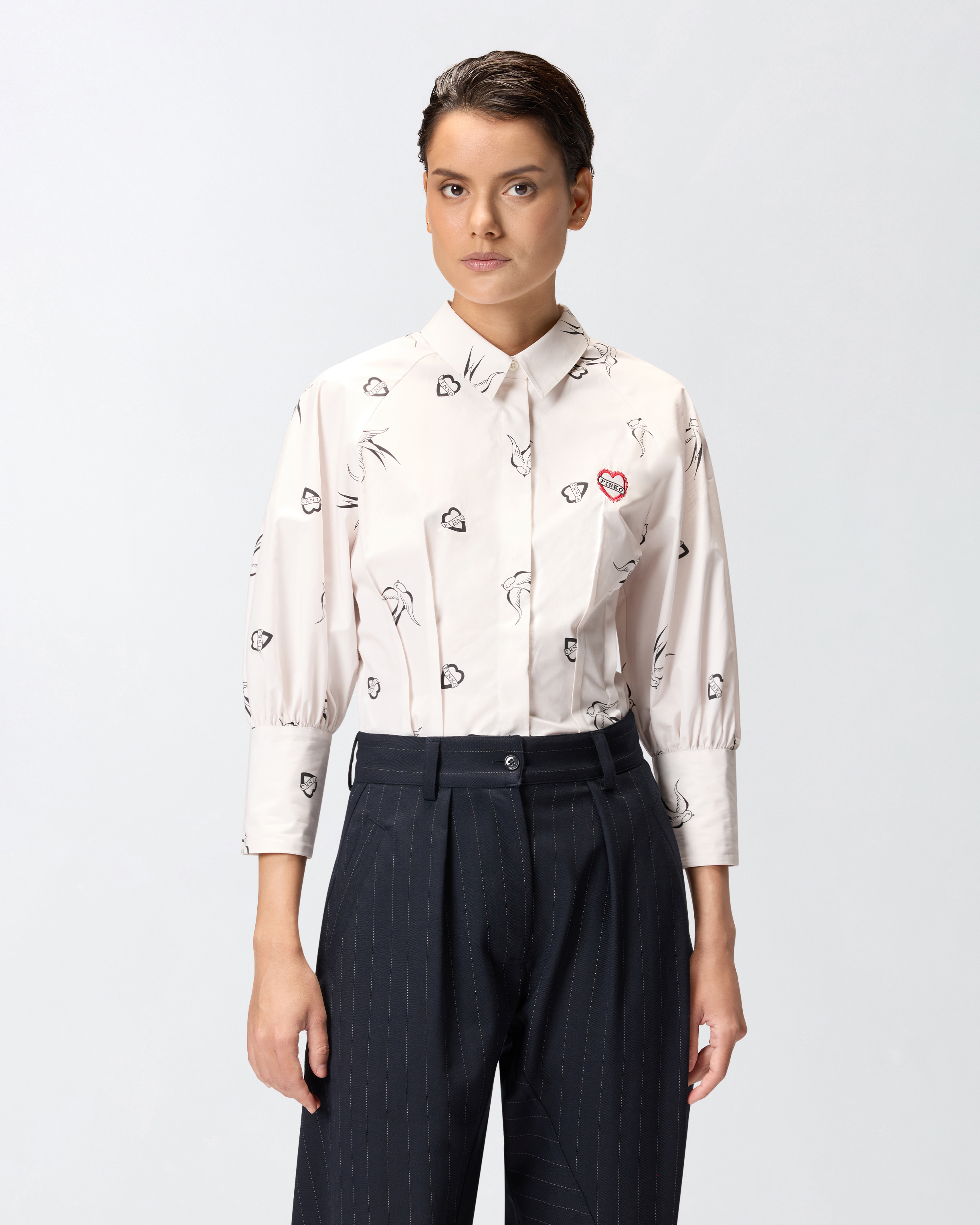 Poplin shirt with all-over print - Multicolor, White - large | Pinko 
