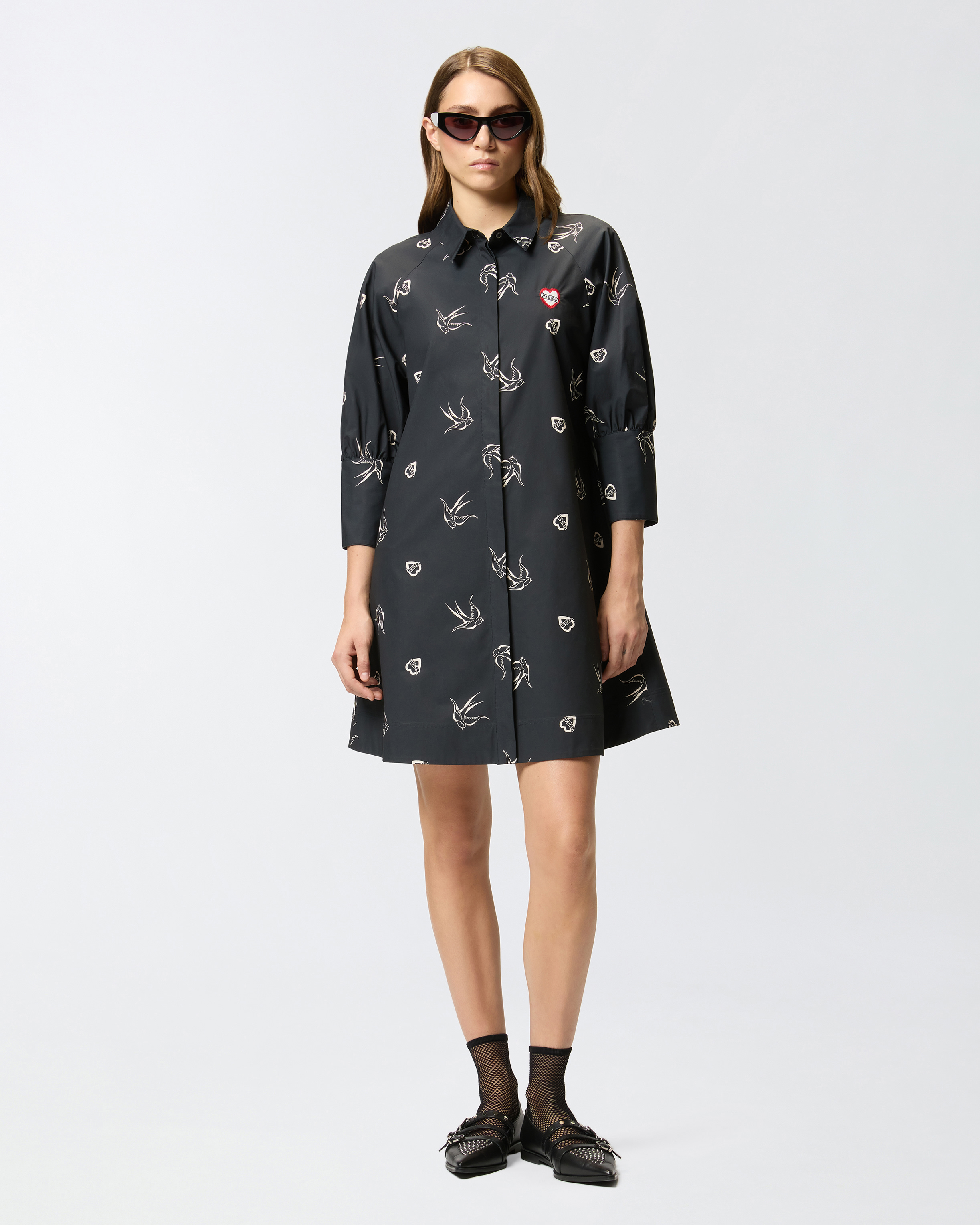 Pinko Short Tattoo-print Shirt Dress In Black