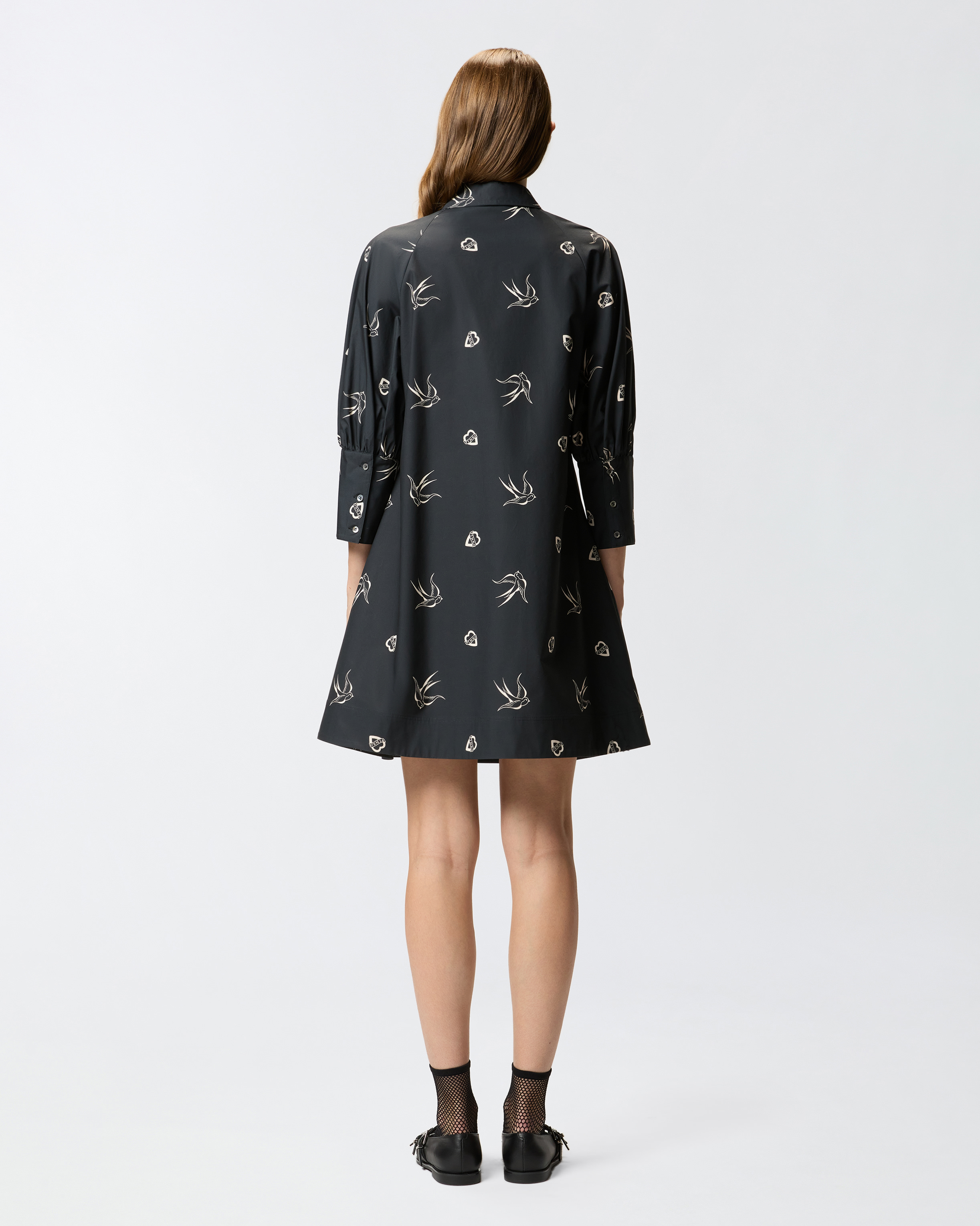 Pinko Short Tattoo-print Shirt Dress In Black