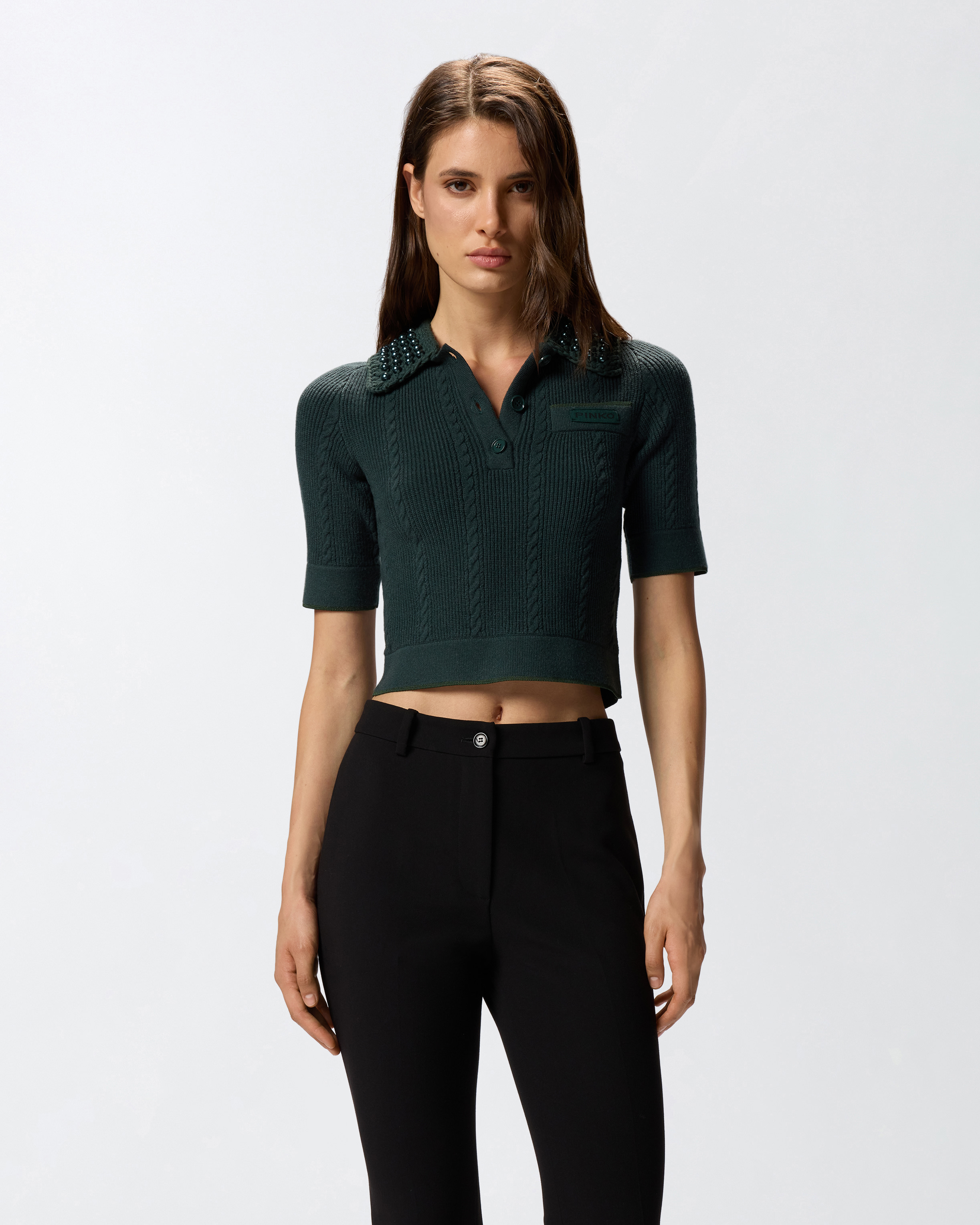 珍珠装饰 Polo 针织衫 - 蓝色, 绿色 - large | Pinko 