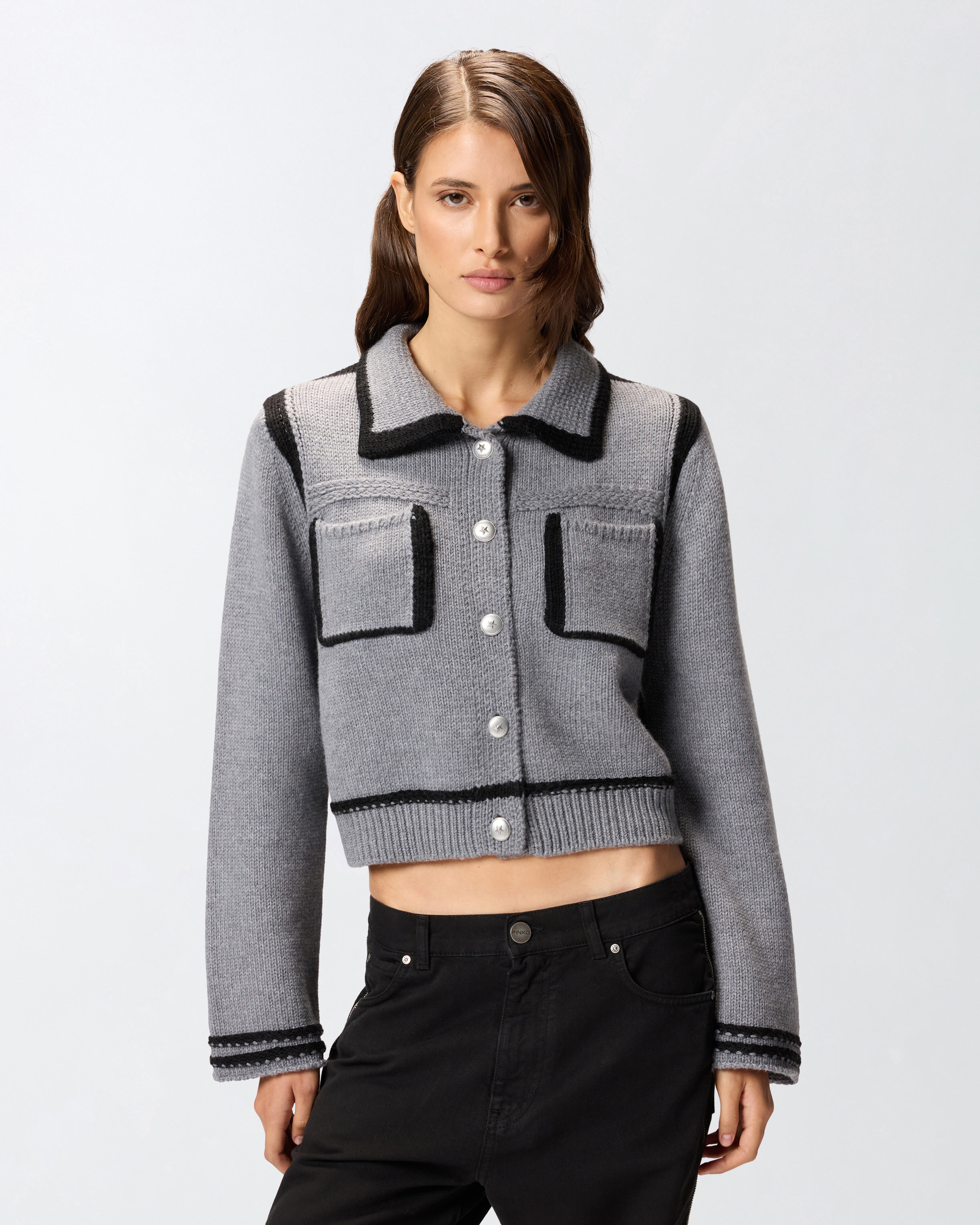 Cardigan im Preppy-Stil - Schwarz, Grau, Mehrfarbig - large | Pinko 