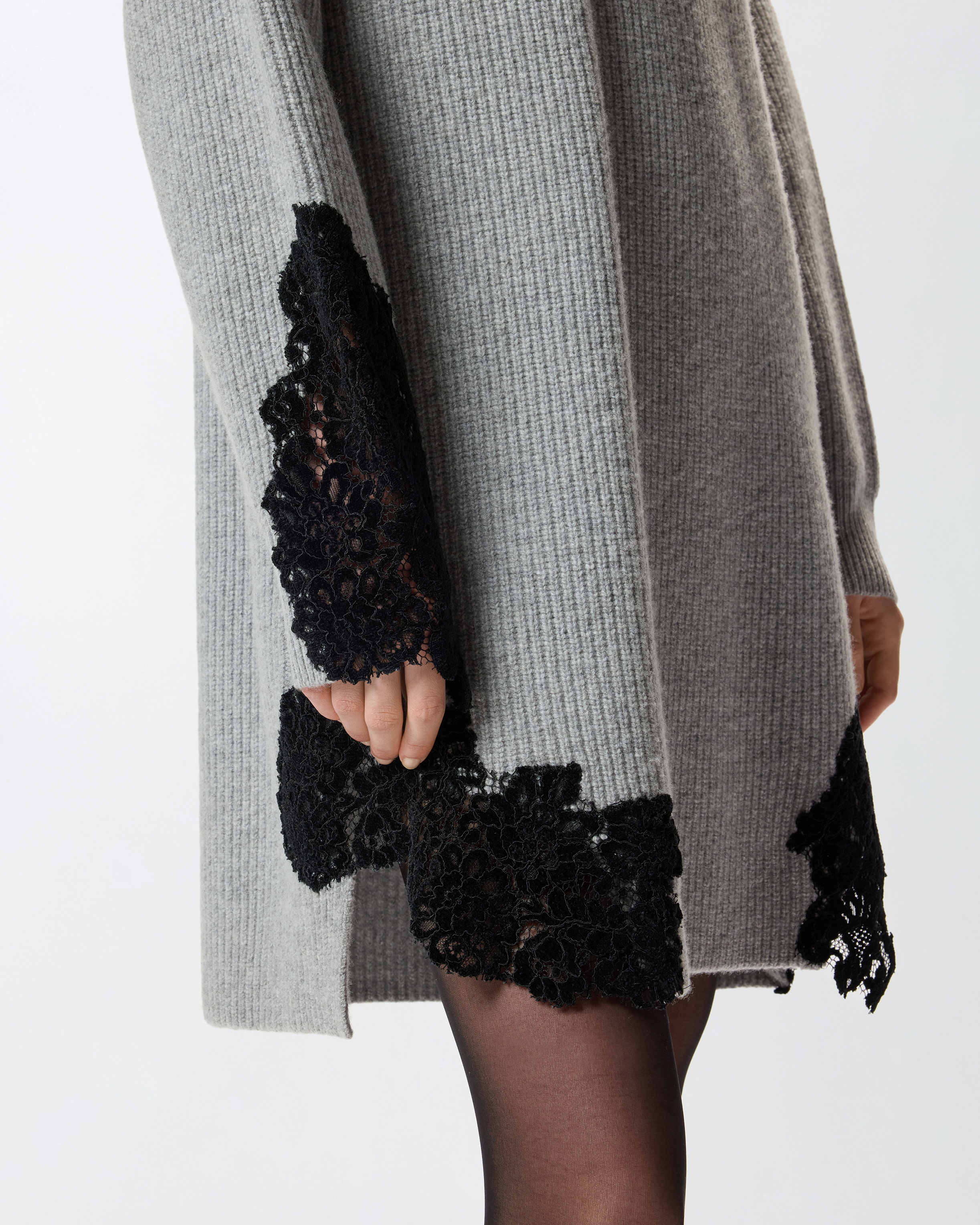 Pinko Stretch Wool Blend Dress With Lace In Gray