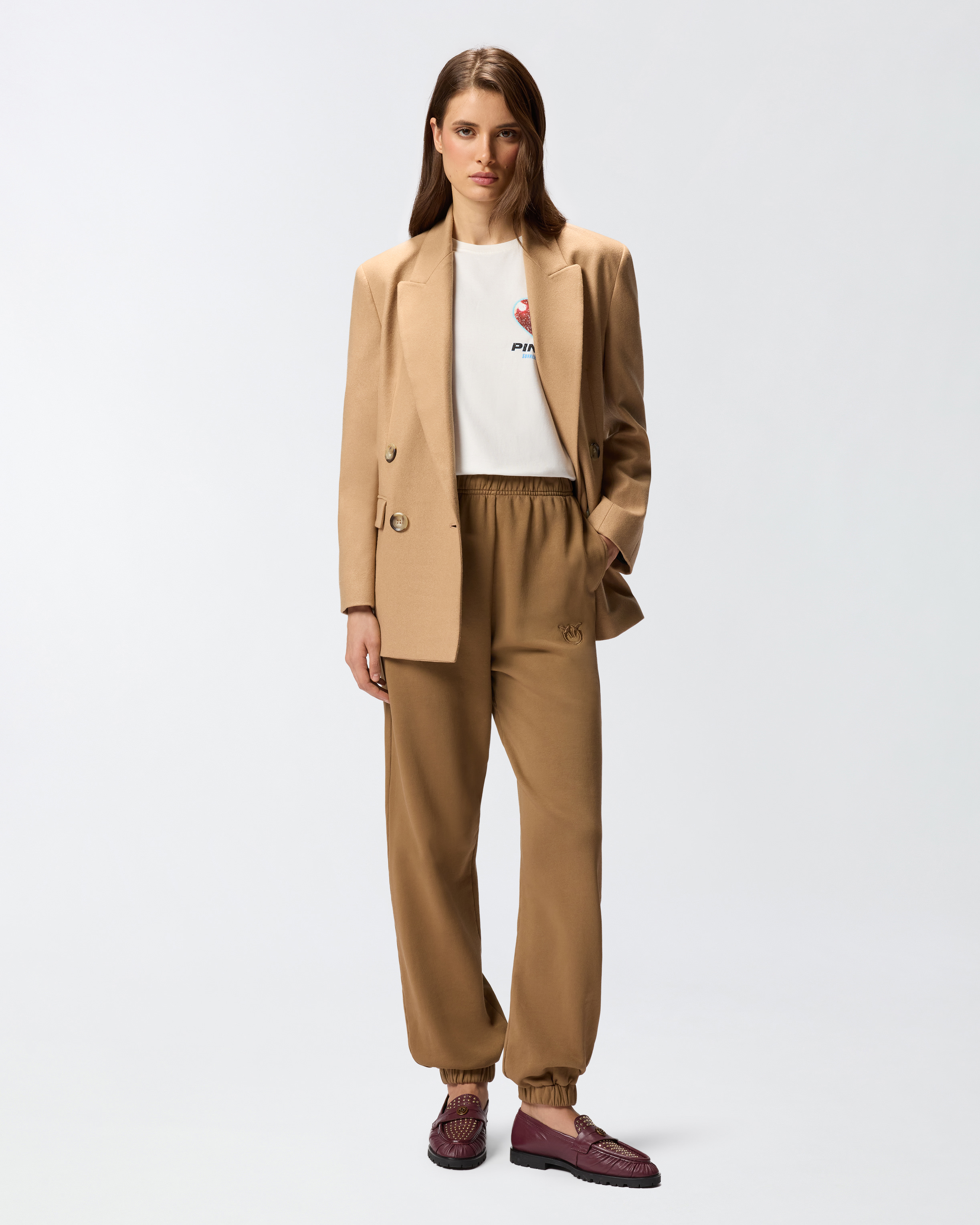 Брюки-джоггеры из футера с логотипом - КОРИЧНЕВЫЙ - large | Pinko 