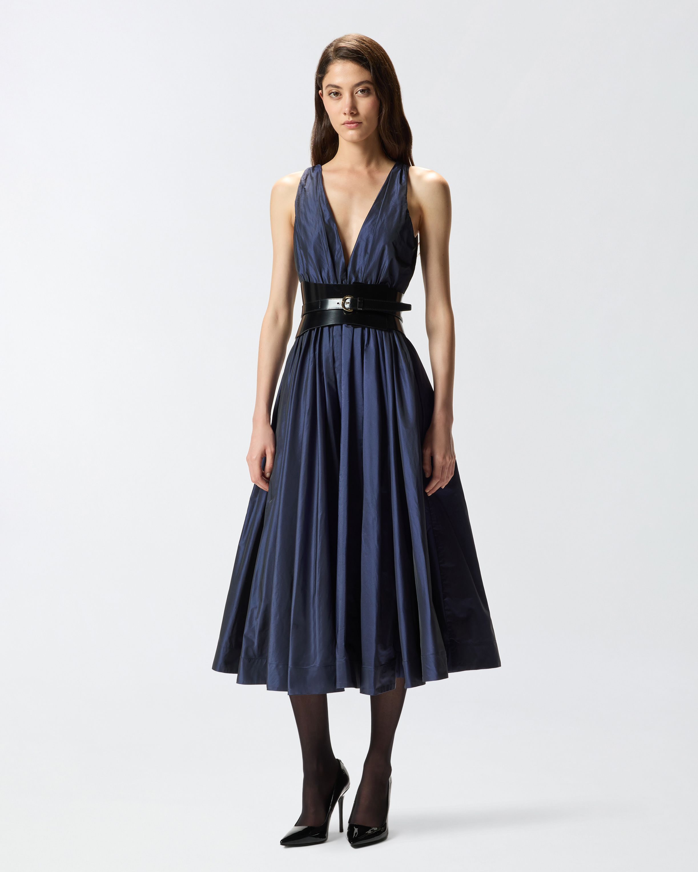 Kleid mit Schleife und weichem Rock - Blau - large | Pinko 