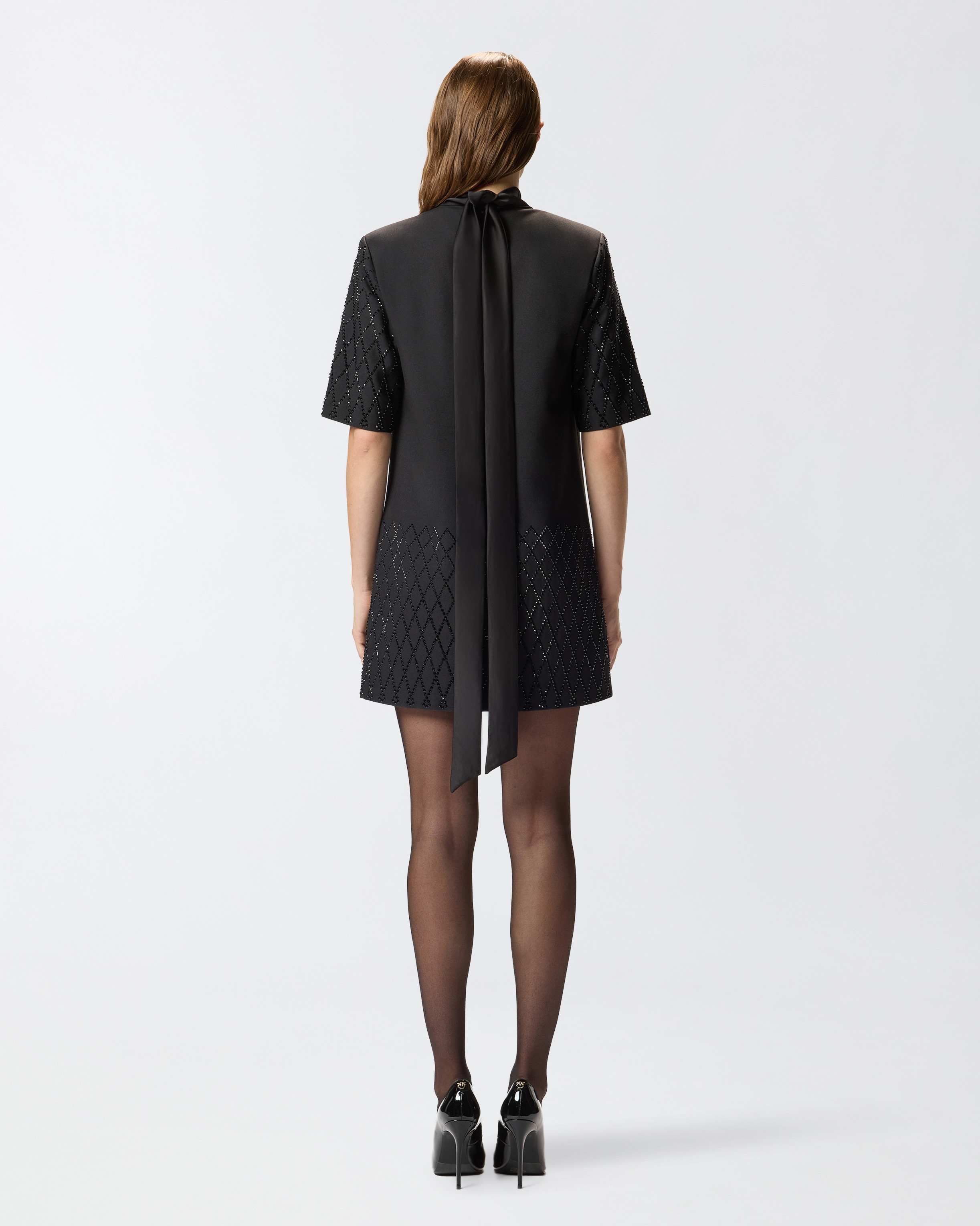 Pinko Lipogramma Short Dress With Rhinestones In Black