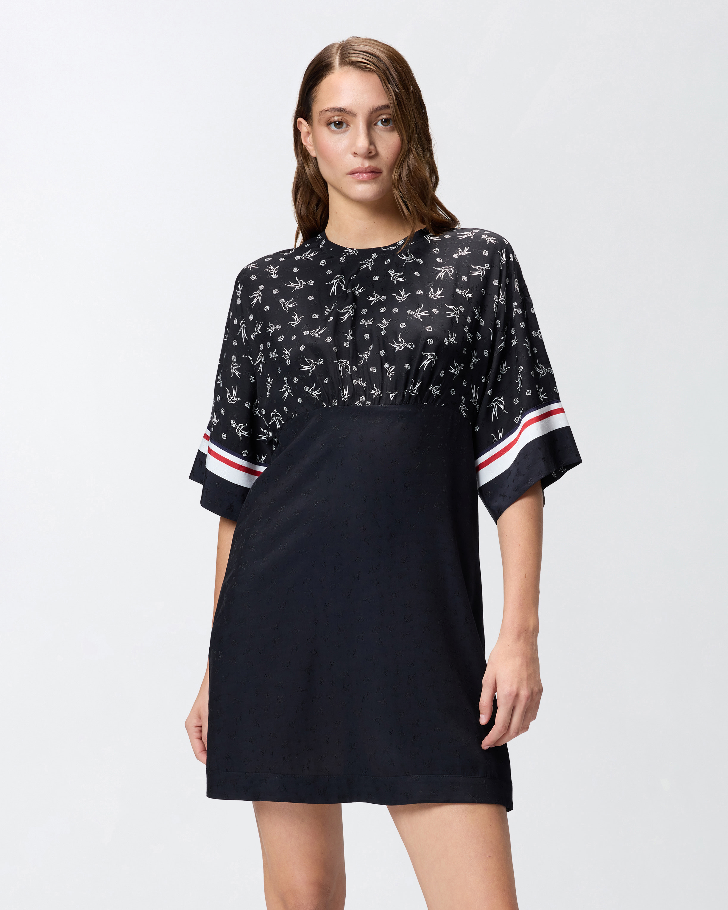 Robe imprimée en jacquard de viscose - Noir, Multicolore - large | Pinko 