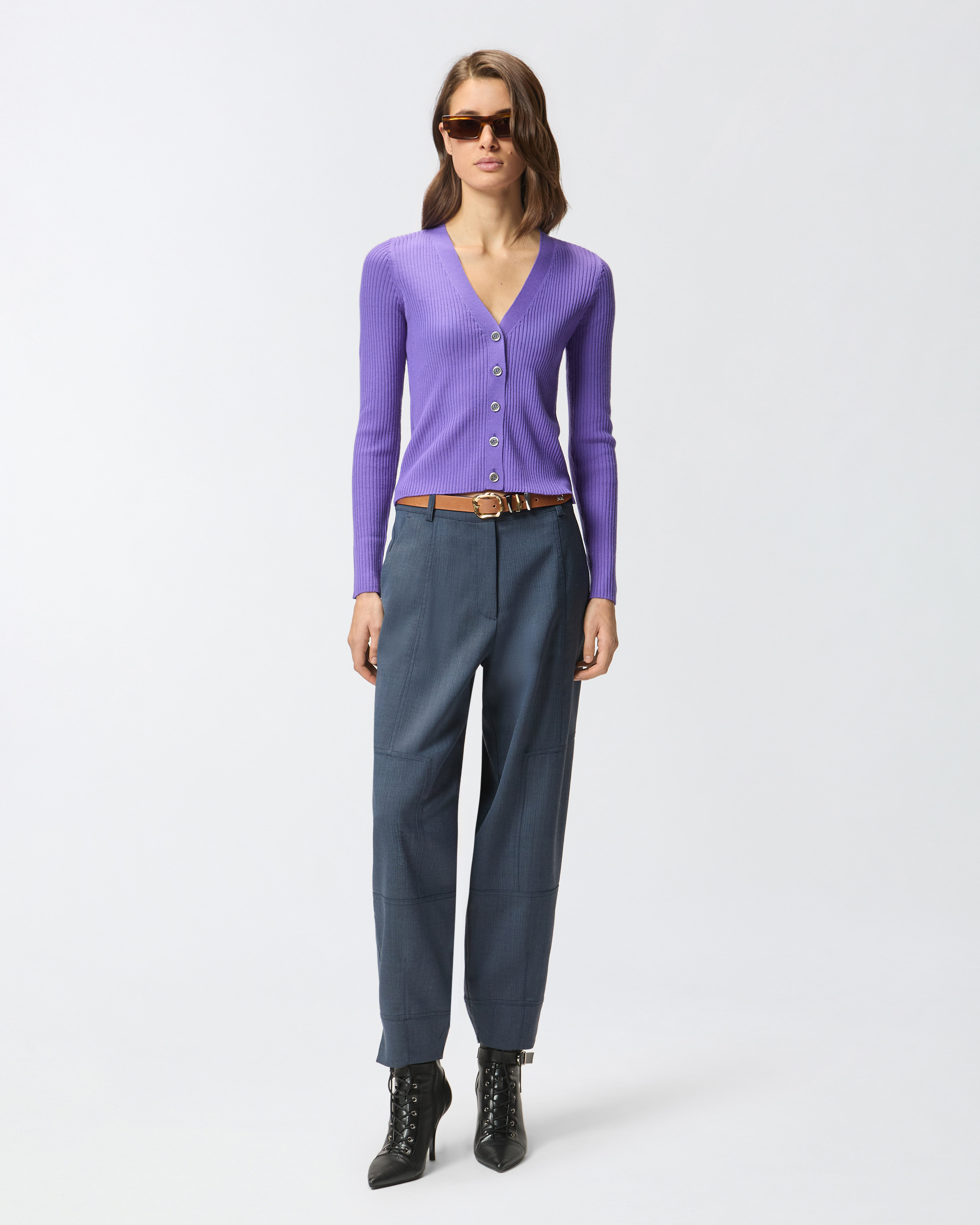 Textured wool balloon trousers - Blue - large | Pinko 