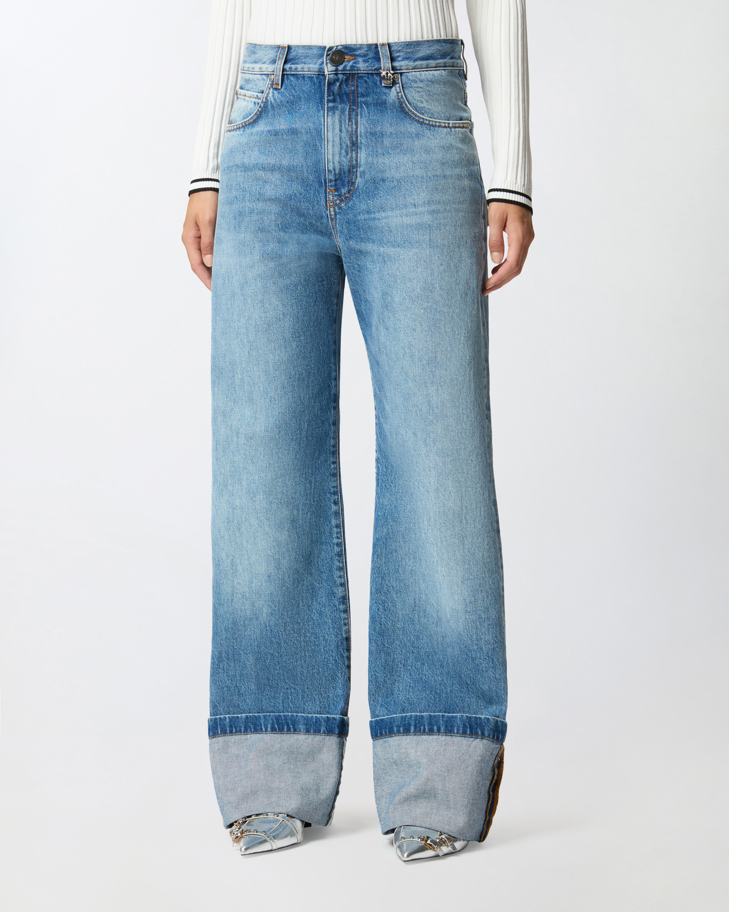 Pinko Wide Leg Trousers Featuring Pockets In Blue