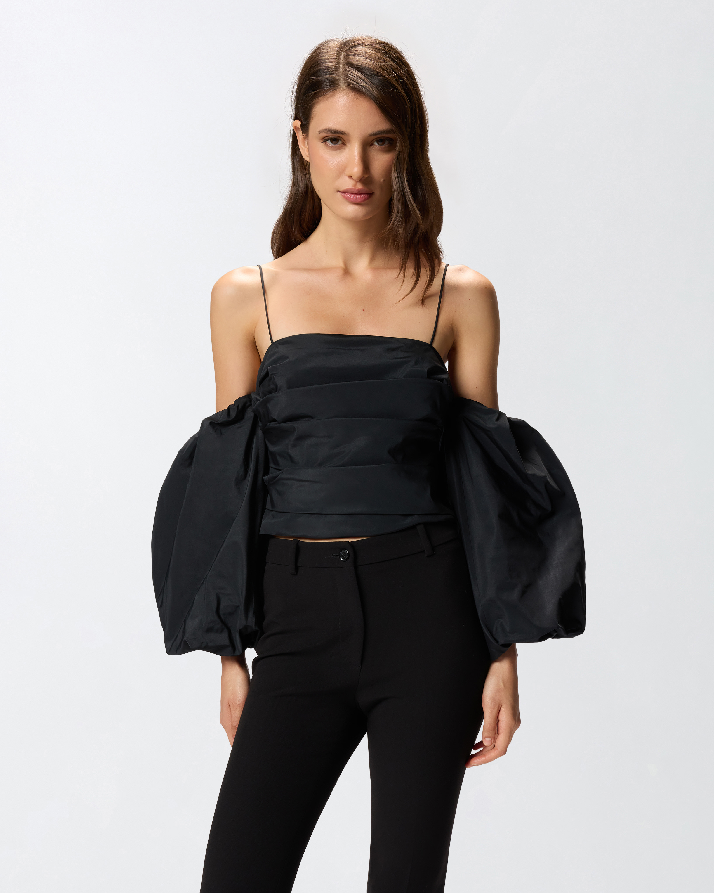 Pinko Crop Top With Puff Sleeves In Black
