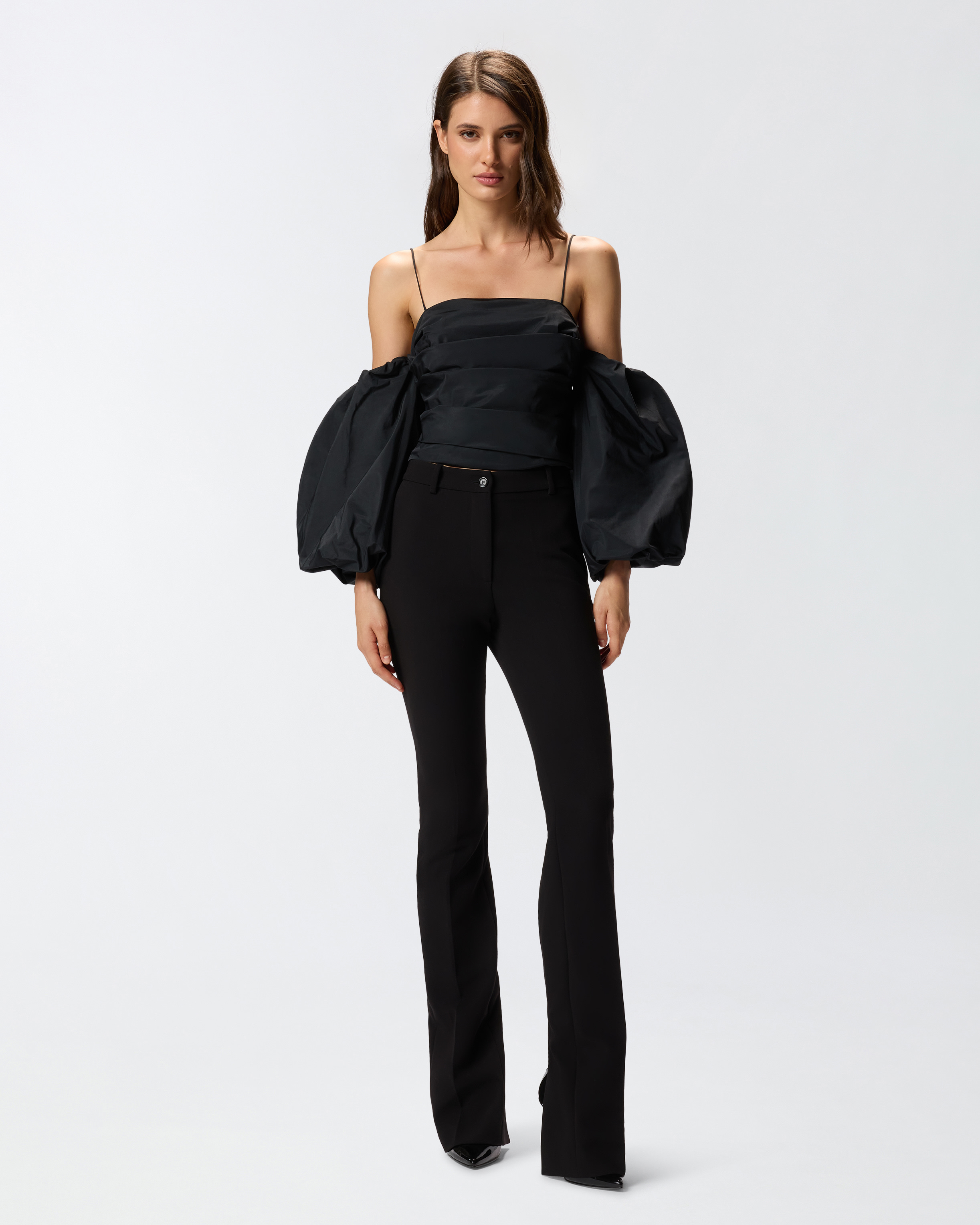 Pinko Crop Top With Puff Sleeves In Black