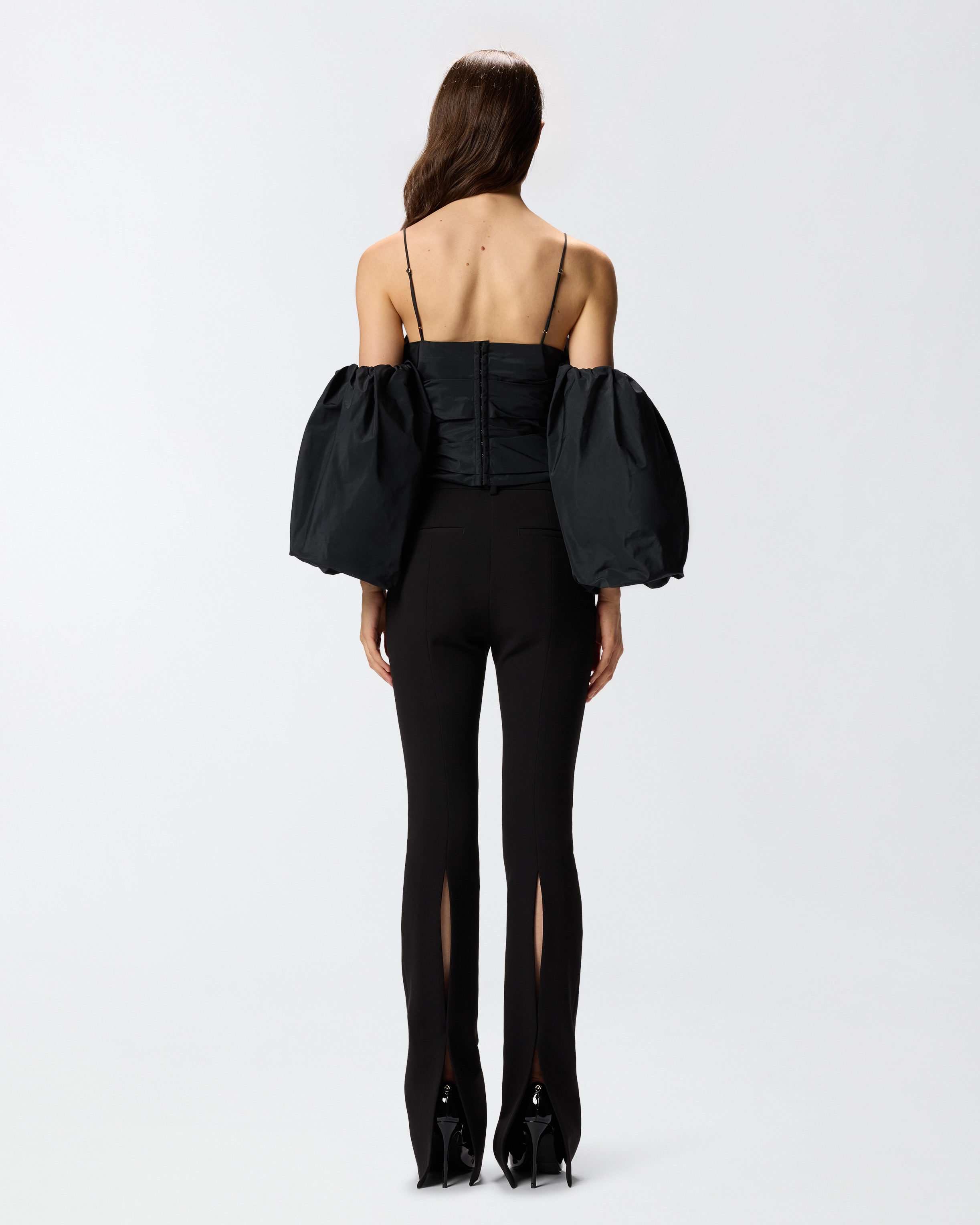Pinko Crop Top With Puff Sleeves In Black