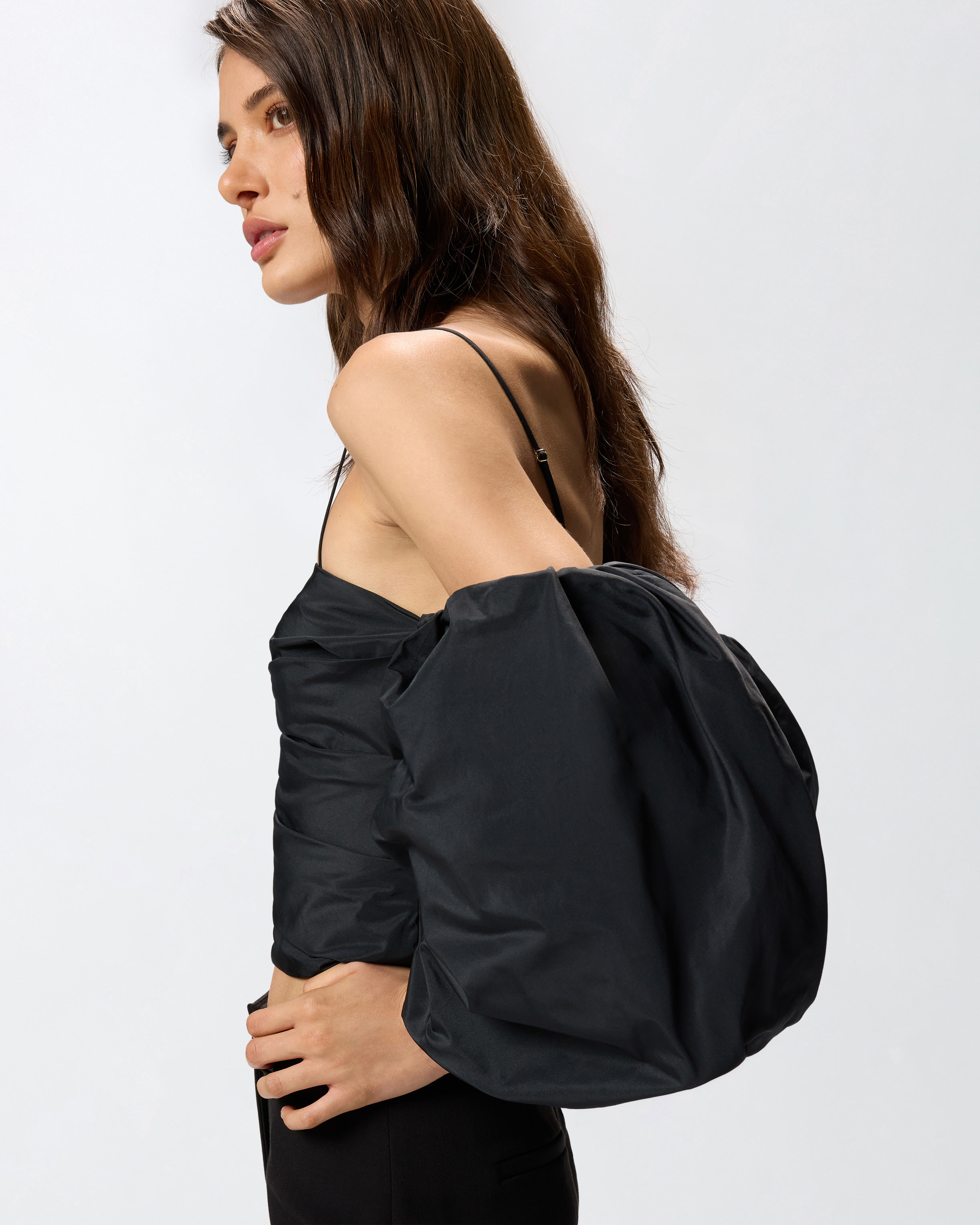 Pinko Crop Top With Puff Sleeves In Black