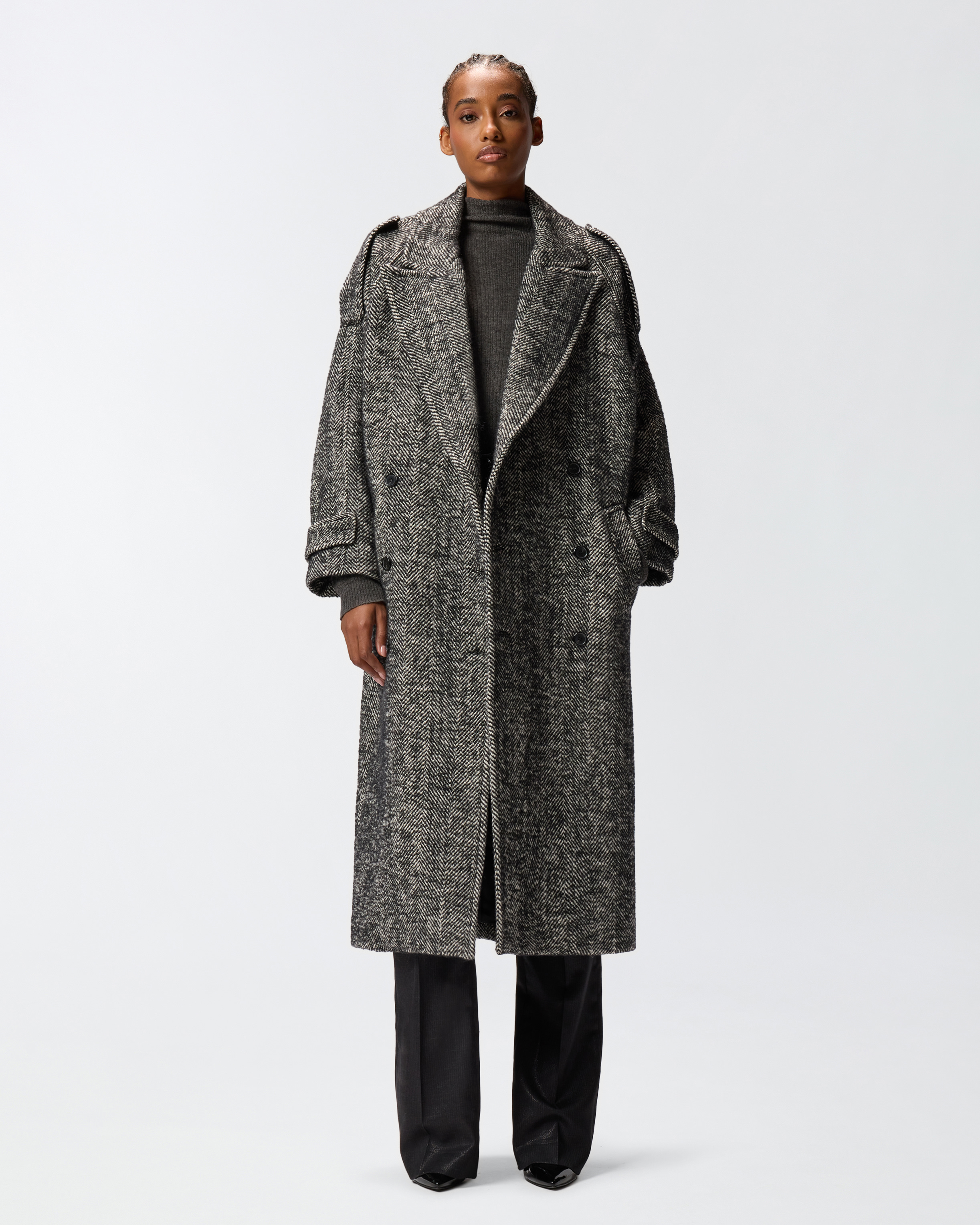 Pinko Long Herringbone Cloth Coat In Multi