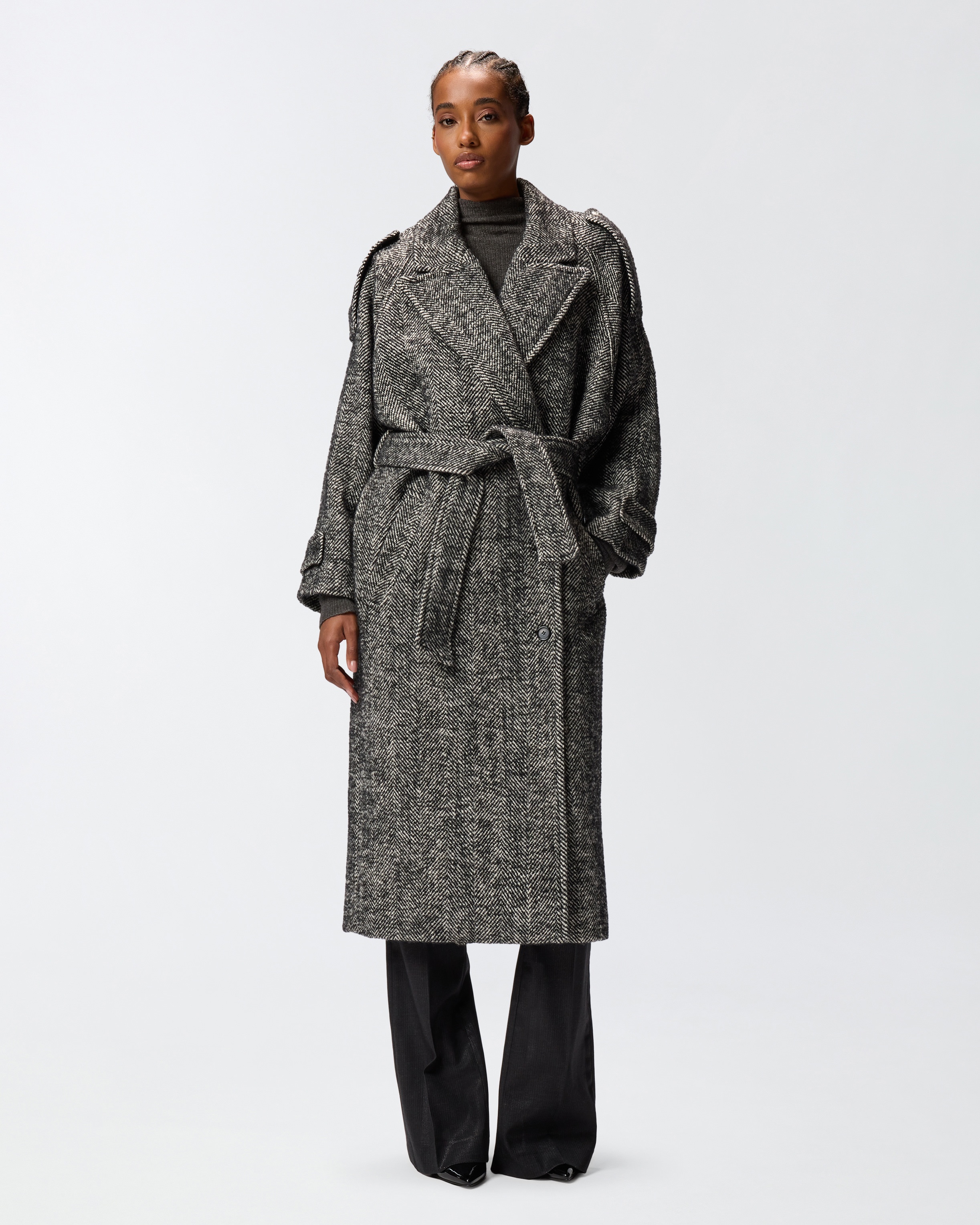 Pinko Long Herringbone Cloth Coat In Multi