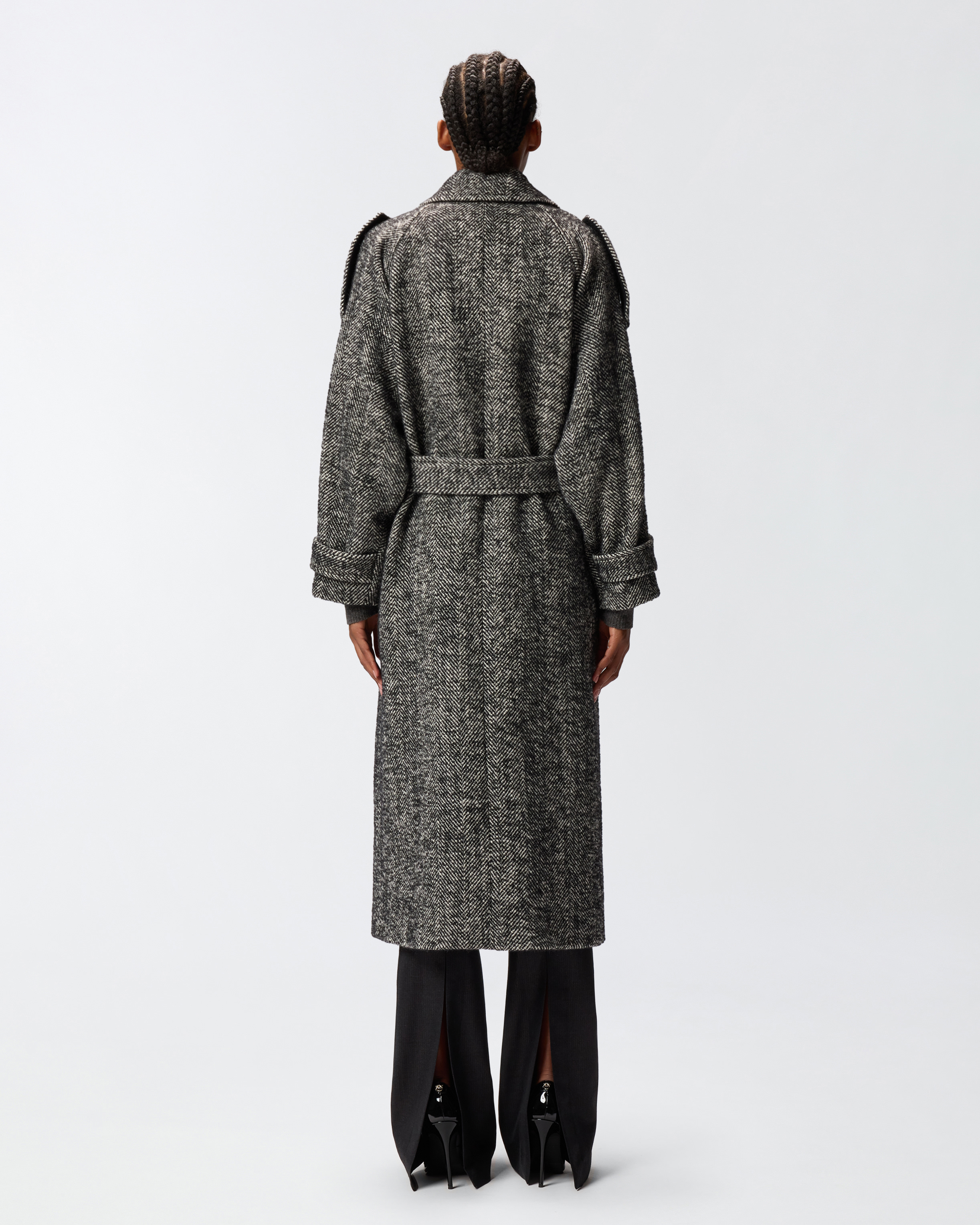 Pinko Long Herringbone Cloth Coat In Multi