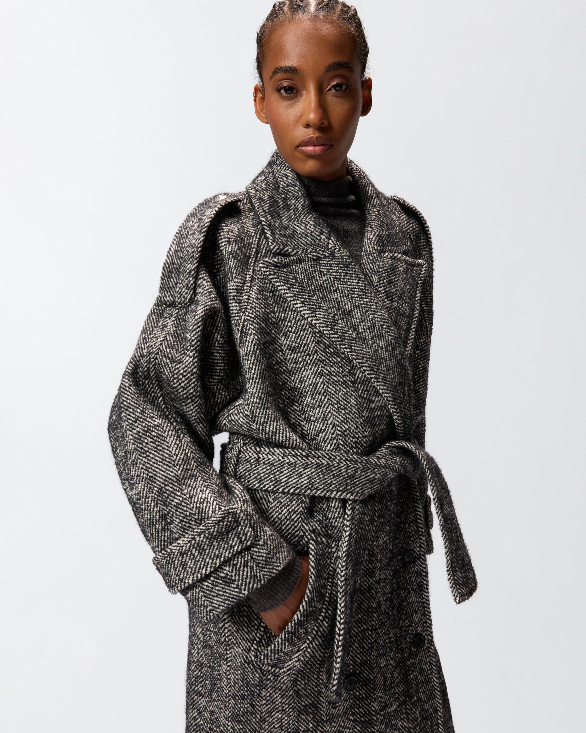 Pinko Long Herringbone Cloth Coat In Multi