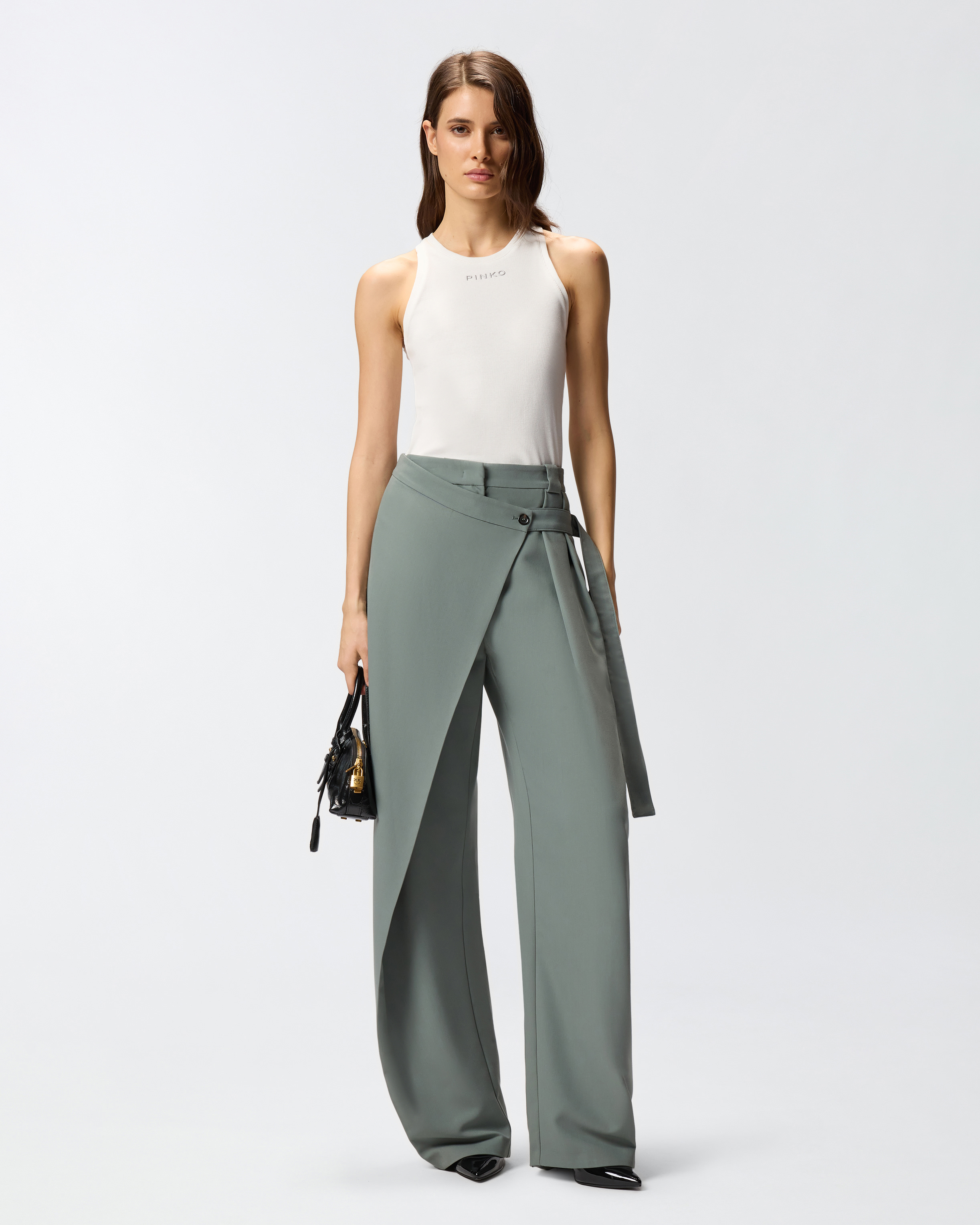 Pantalon portefeuille wide leg - Vert - large | Pinko 