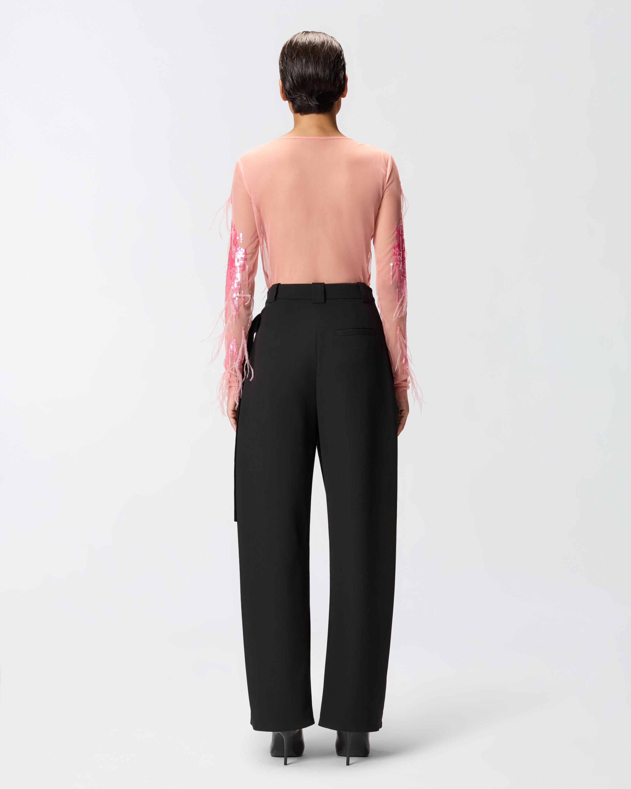 羽毛与亮片装饰透视针织衫 2