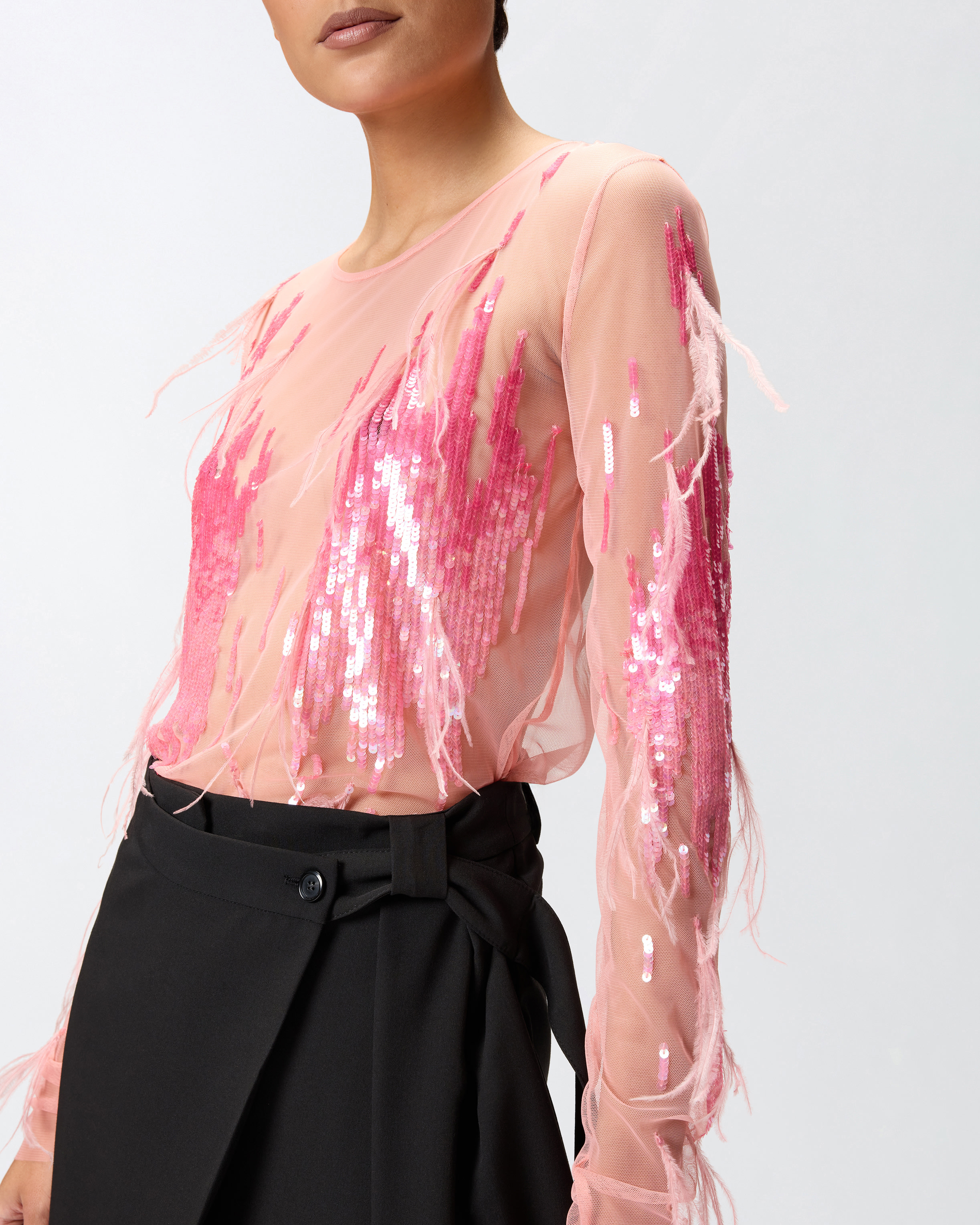 羽毛与亮片装饰透视针织衫 3