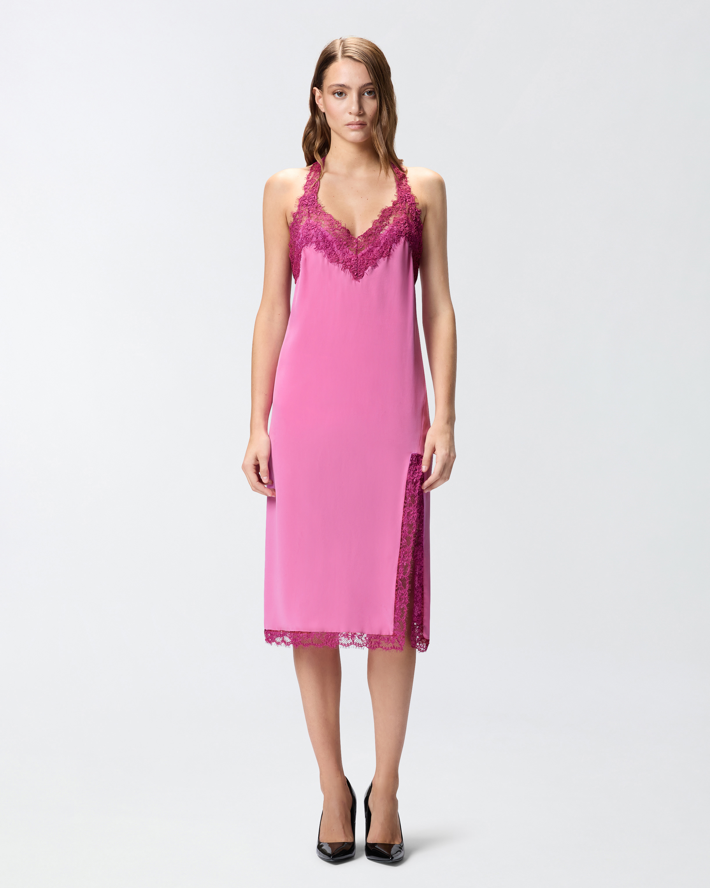 Pinko Silk And Lace Lingerie Dress In Pink